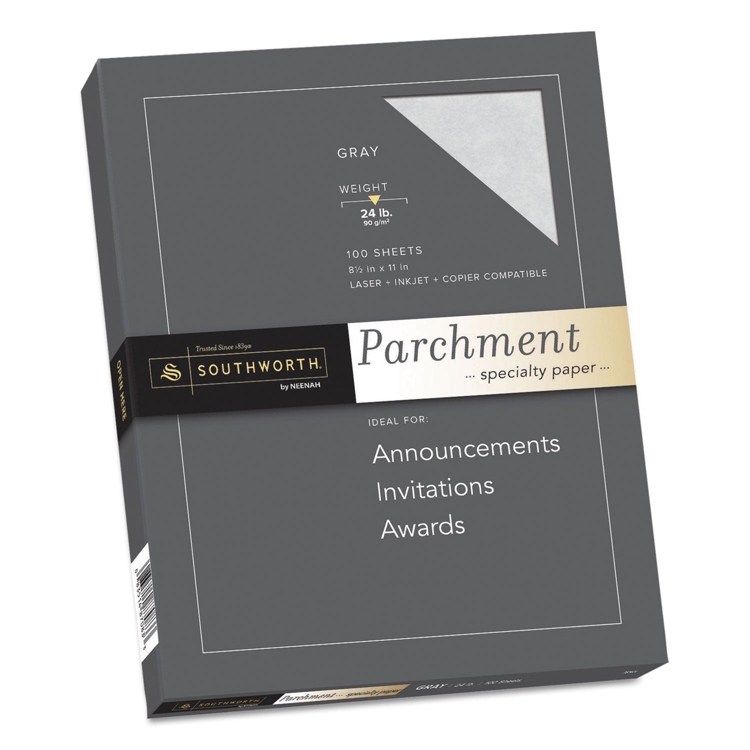 Parchment Specialty Paper, 24 lb Bond Weight, 8.5 x 11, Gray, 100/Pack - 