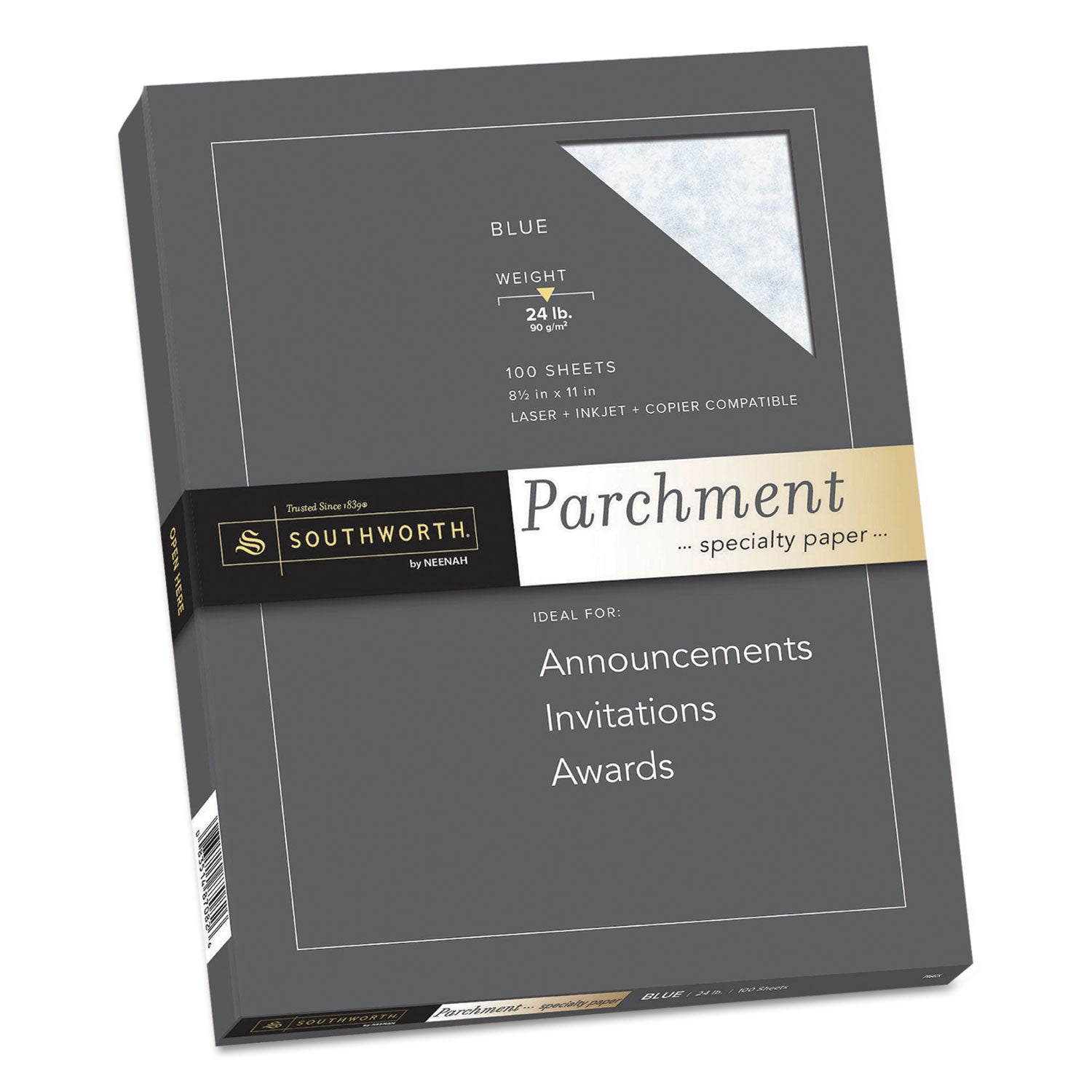 Parchment Specialty Paper, 24 lb Bond Weight, 8.5 x 11, Blue, 100/Box - 