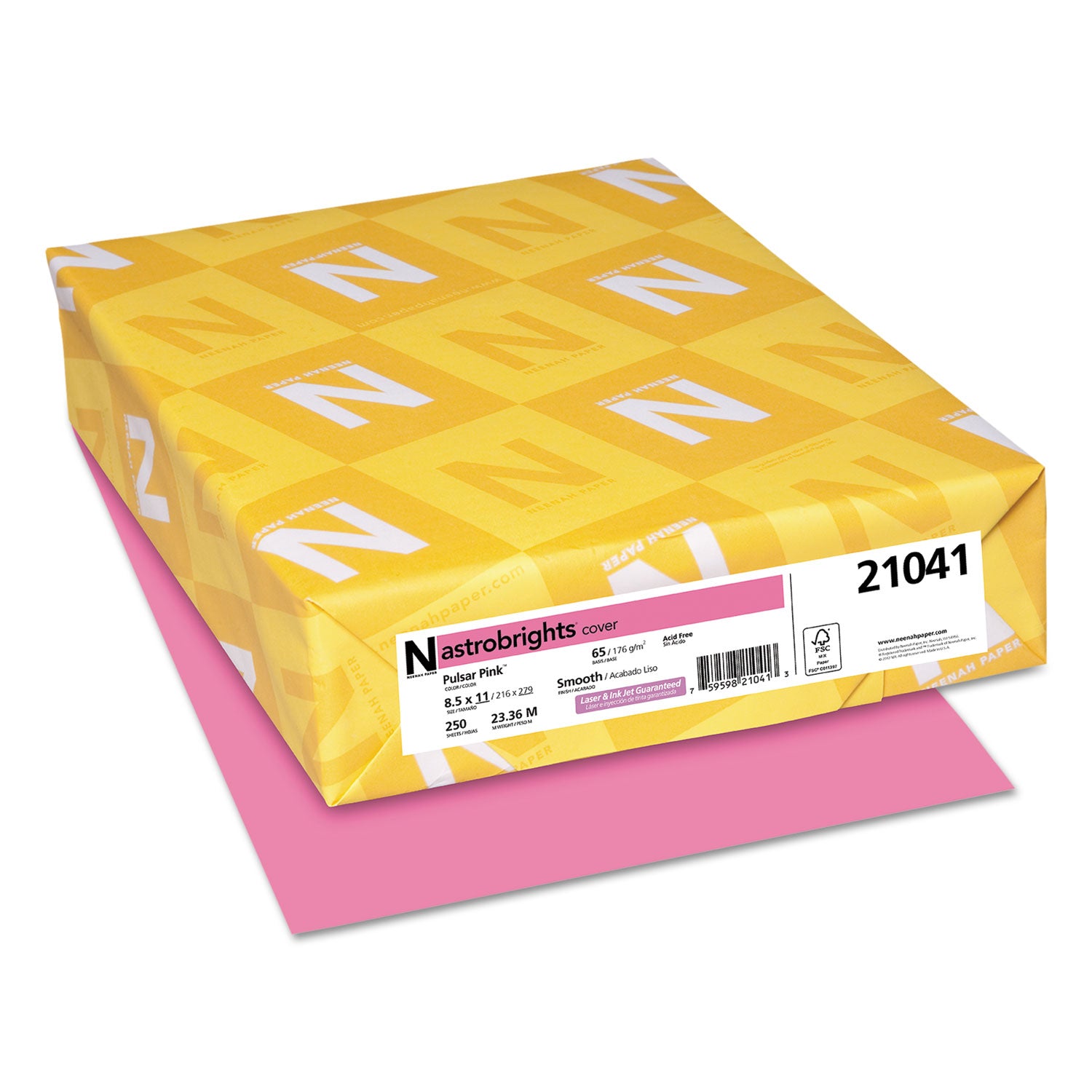 Color Cardstock, 65 lb Cover Weight, 8.5 x 11, Pulsar Pink, 250/Pack - 