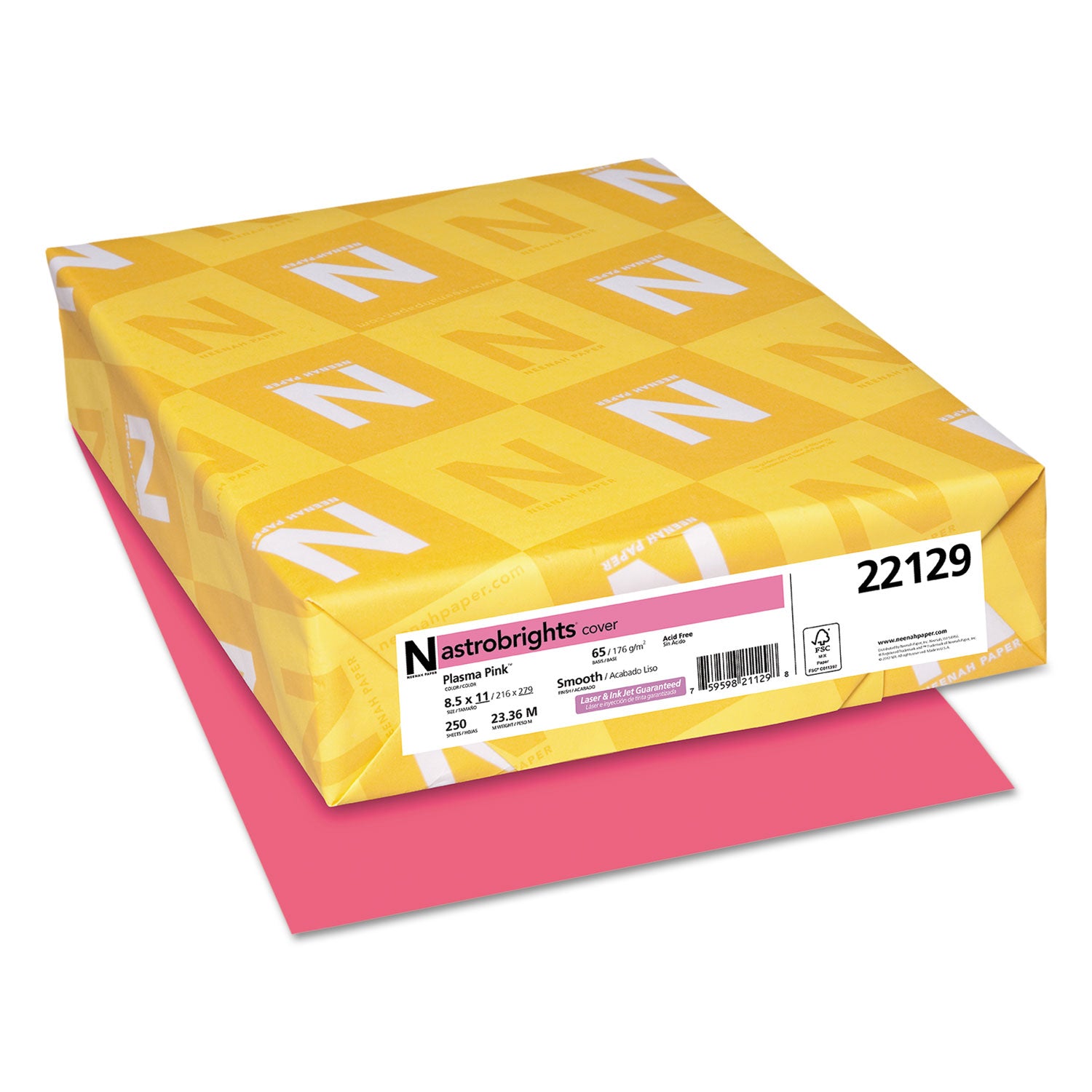 Color Cardstock, 65 lb Cover Weight, 8.5 x 11, Plasma Pink, 250/Pack - 