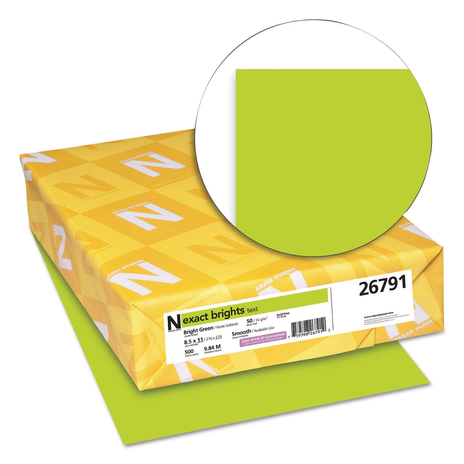 Exact Brights Paper, 20 lb Bond Weight, 8.5 x 11, Bright Green, 500/Ream - 