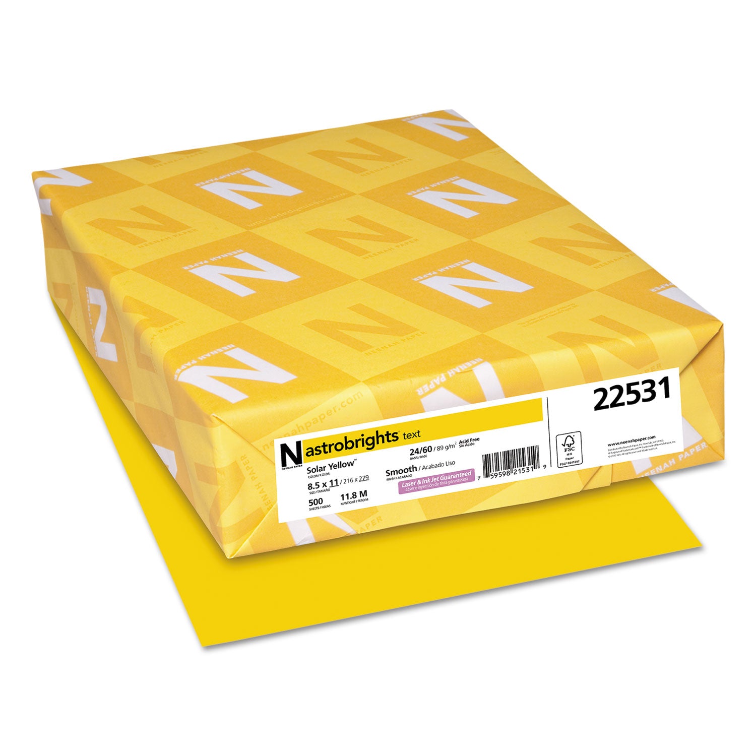 Color Paper, 24 lb Bond Weight, 8.5 x 11, Solar Yellow, 500/Ream - 