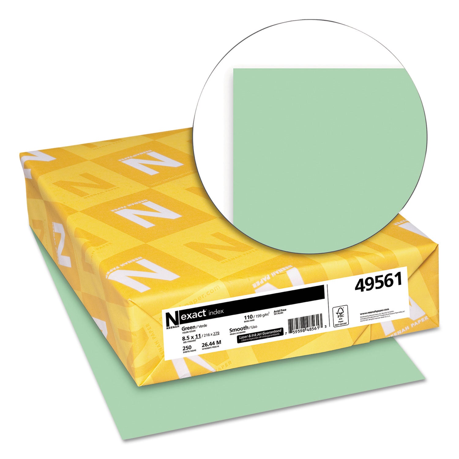 Exact Index Card Stock, 110 lb Index Weight, 8.5 x 11, Green, 250/Pack - 