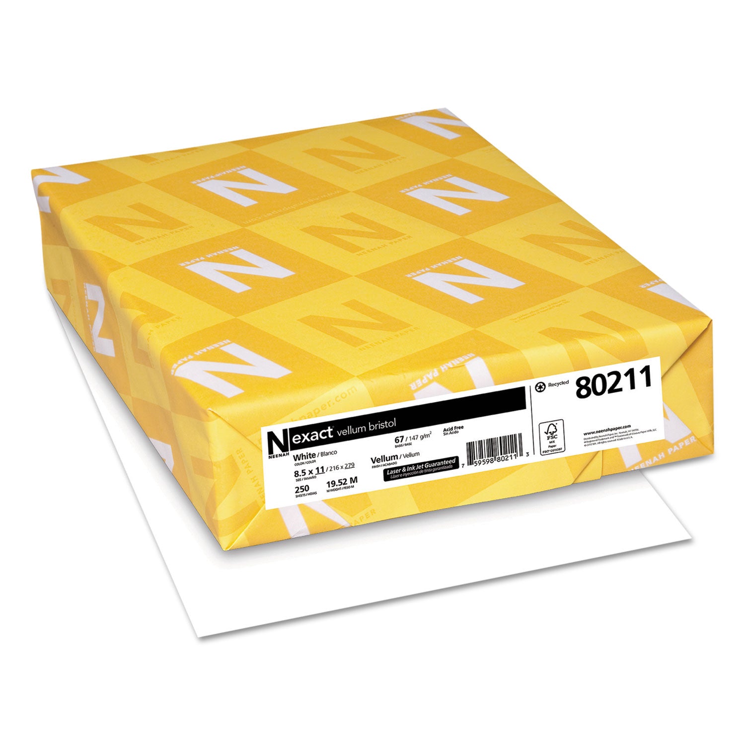 Exact Vellum Bristol Cover Stock, 94 Bright, 67 lb Bristol Weight, 8.5 x 11, White, 250/Pack - 