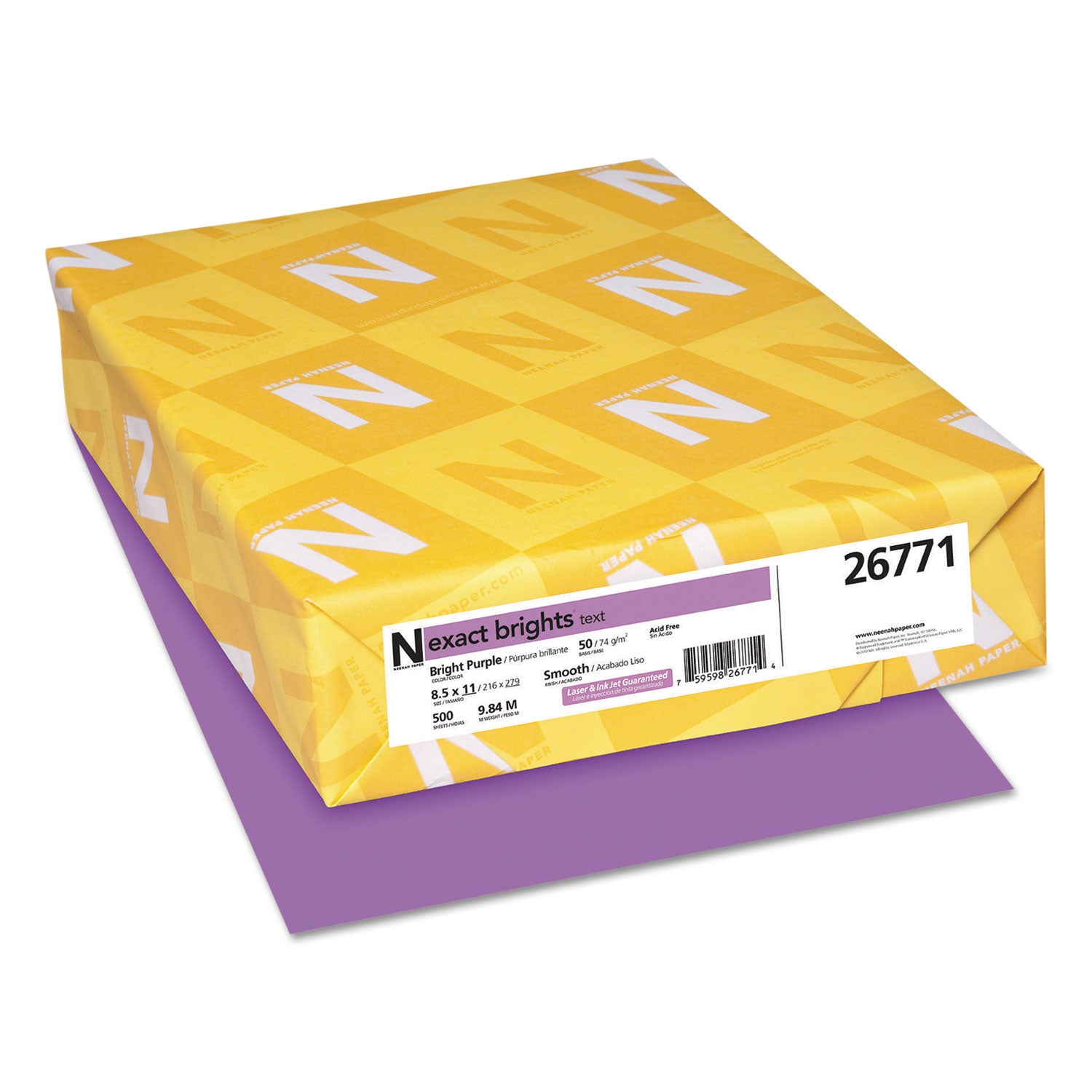 Exact Brights Paper, 20 lb Bond Weight, 8.5 x 11, Bright Purple, 500/Ream - 