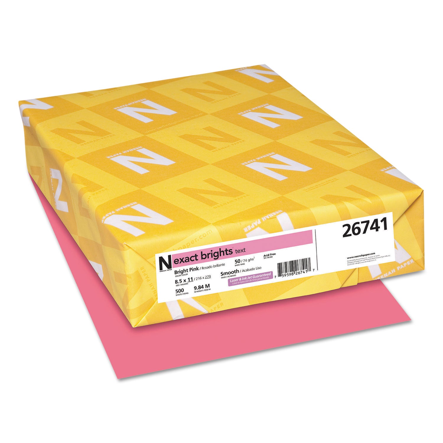 Exact Brights Paper, 20 lb Bond Weight, 8.5 x 11, Bright Pink, 500/Ream - 