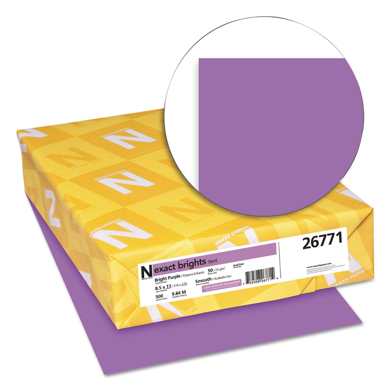 Exact Brights Paper, 20 lb Bond Weight, 8.5 x 11, Bright Purple, 500/Ream - 