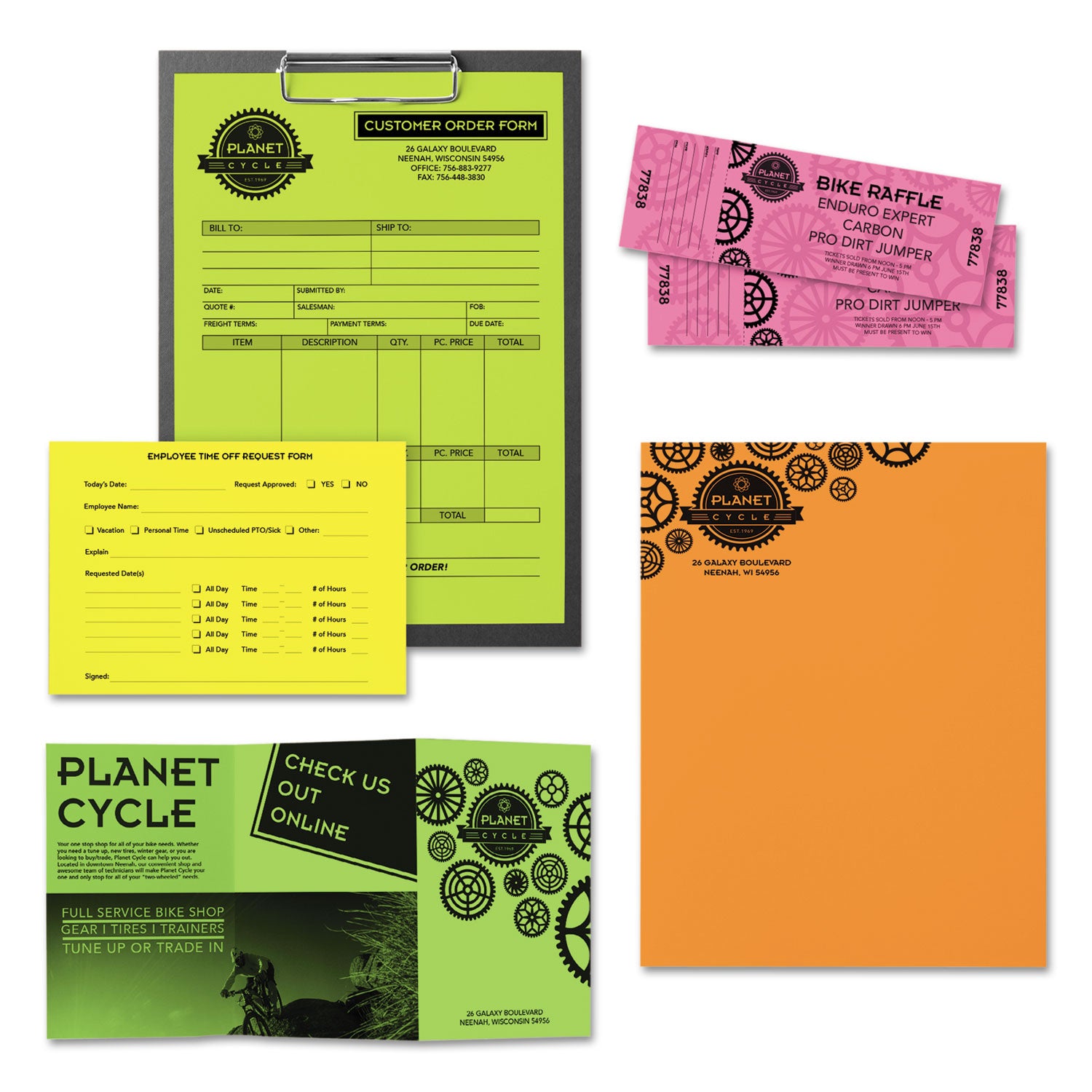 Color Paper - "Neon" Assortment, 24 lb Bond Weight, 8.5 x 11, Assorted Neon Colors, 500/Ream