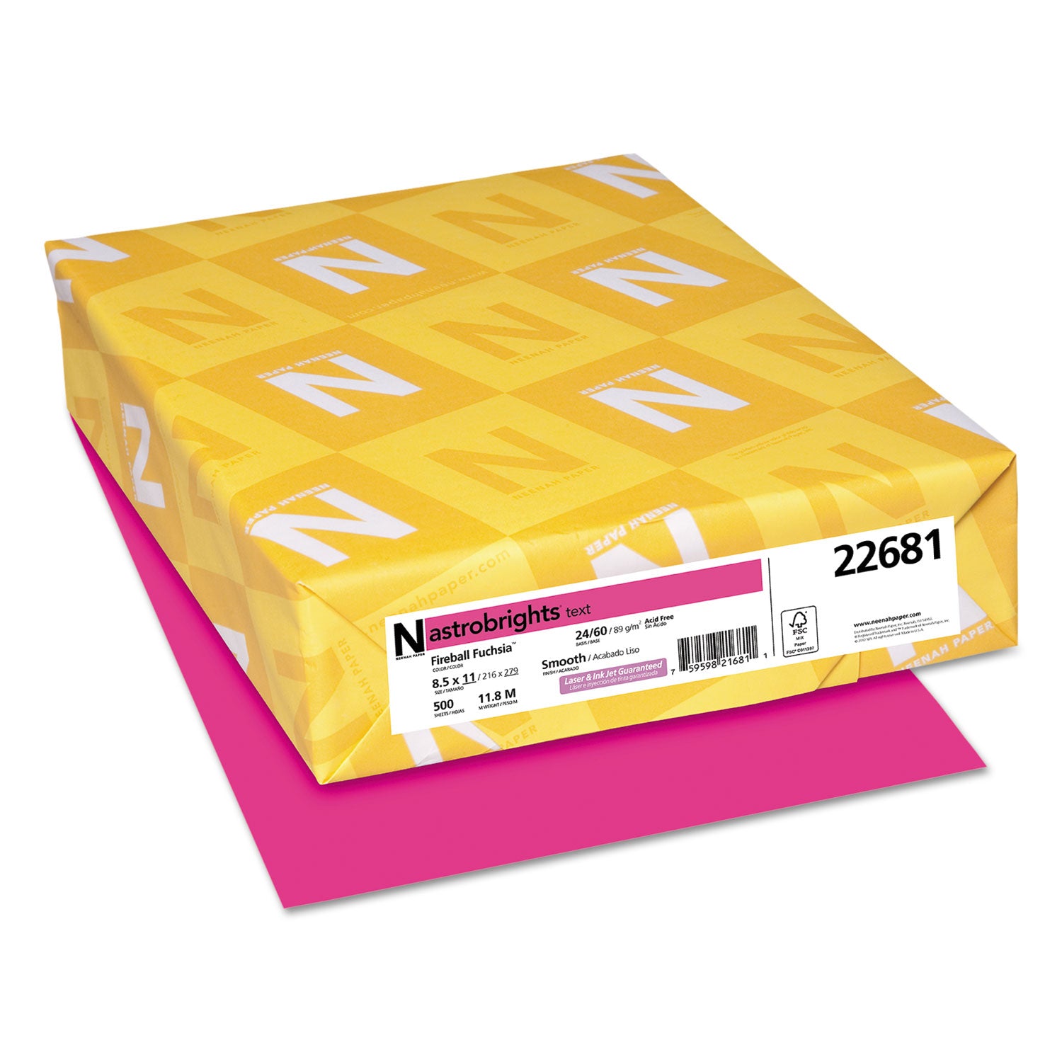 Color Paper, 24 lb Bond Weight, 8.5 x 11, Fireball Fuchsia, 500/Ream - 