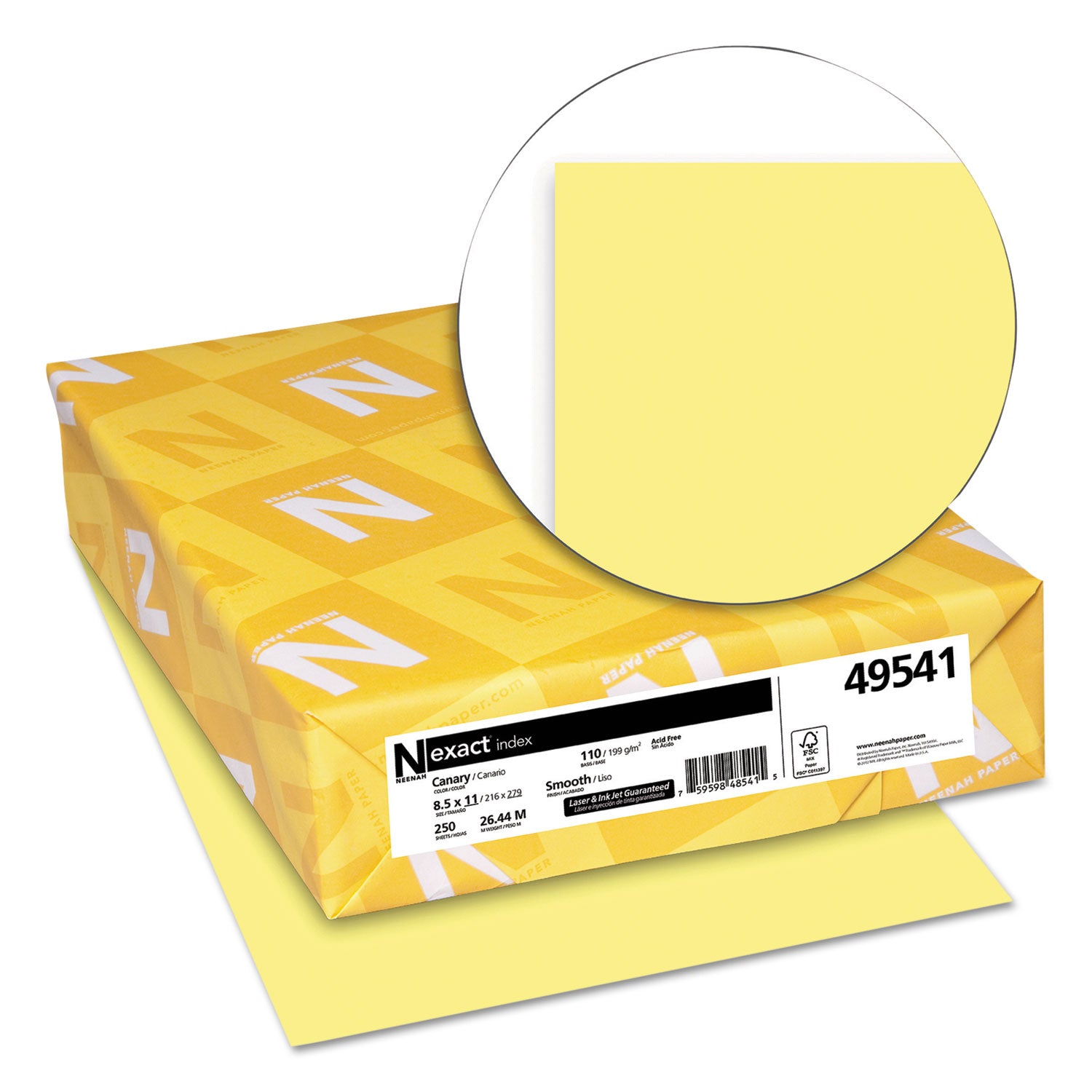 Exact Index Card Stock, 110 lb Index Weight, 8.5 x 11, Canary, 250/Pack - 