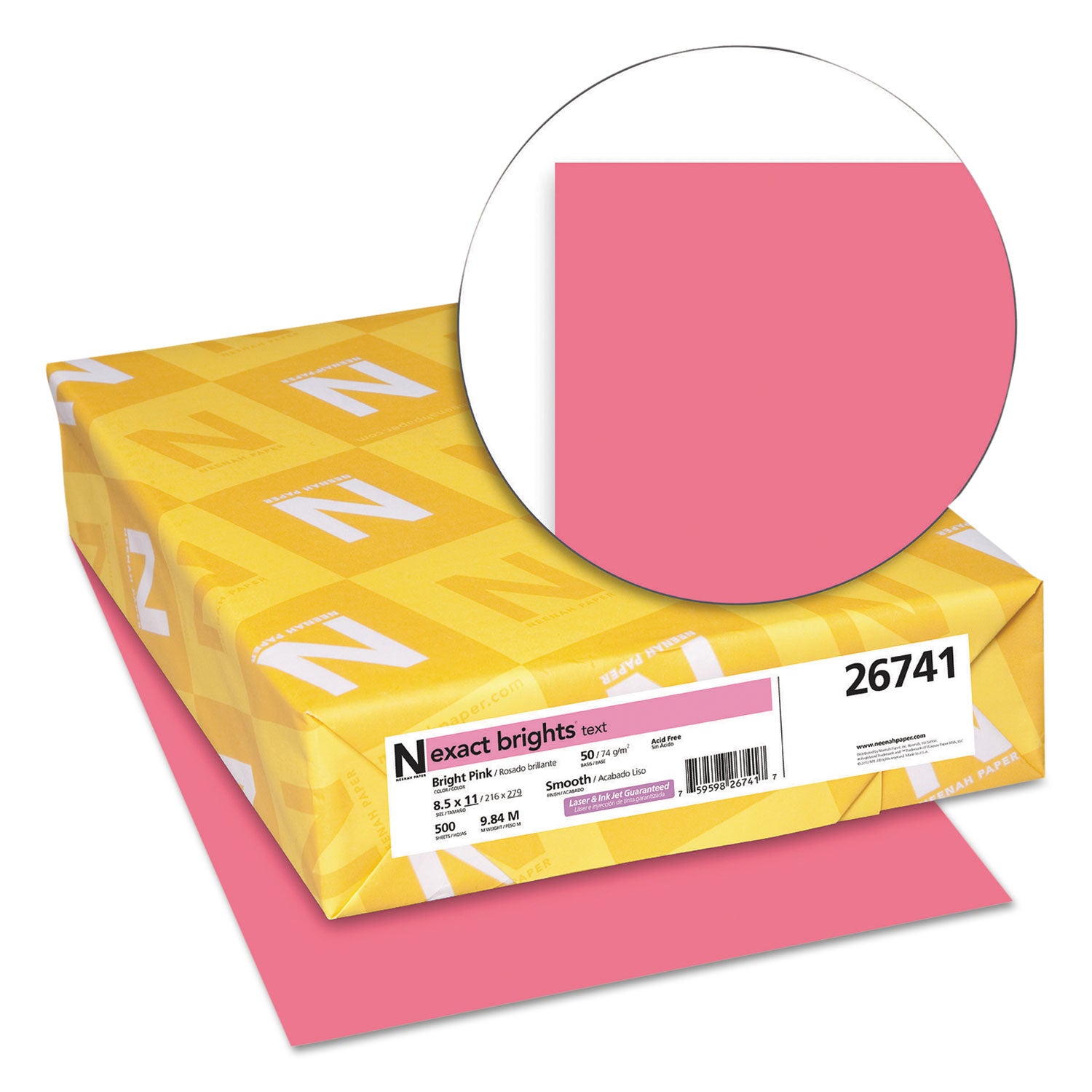 Exact Brights Paper, 20 lb Bond Weight, 8.5 x 11, Bright Pink, 500/Ream - 