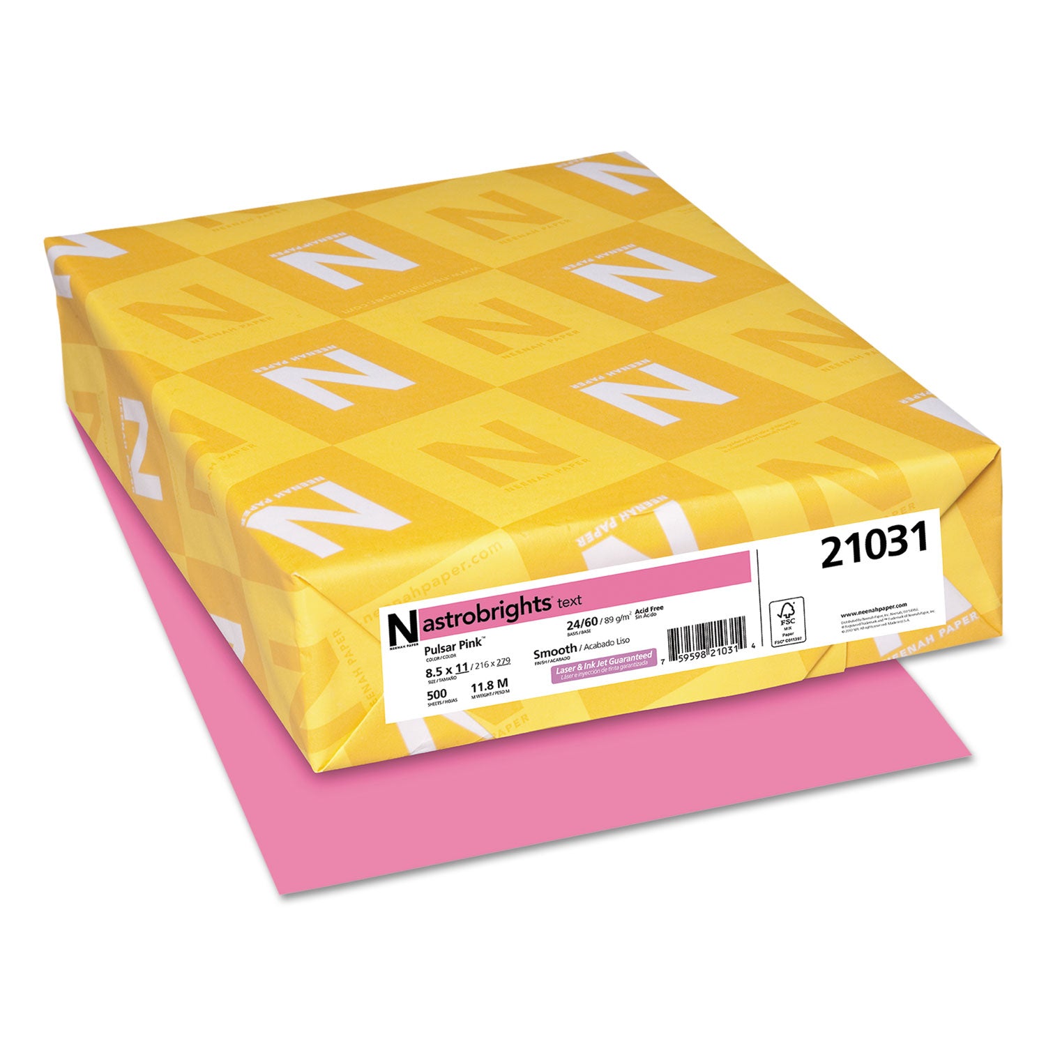 Color Paper, 24 lb Bond Weight, 8.5 x 11, Pulsar Pink, 500/Ream - 