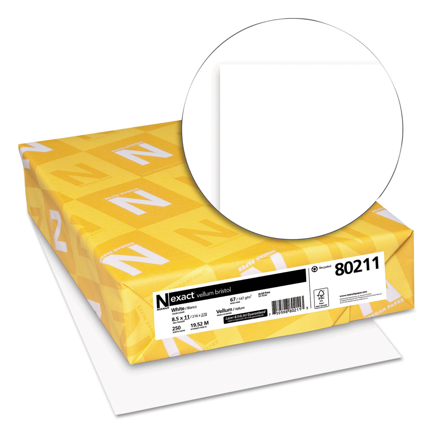 Exact Vellum Bristol Cover Stock, 94 Bright, 67 lb Bristol Weight, 8.5 x 11, White, 250/Pack - 