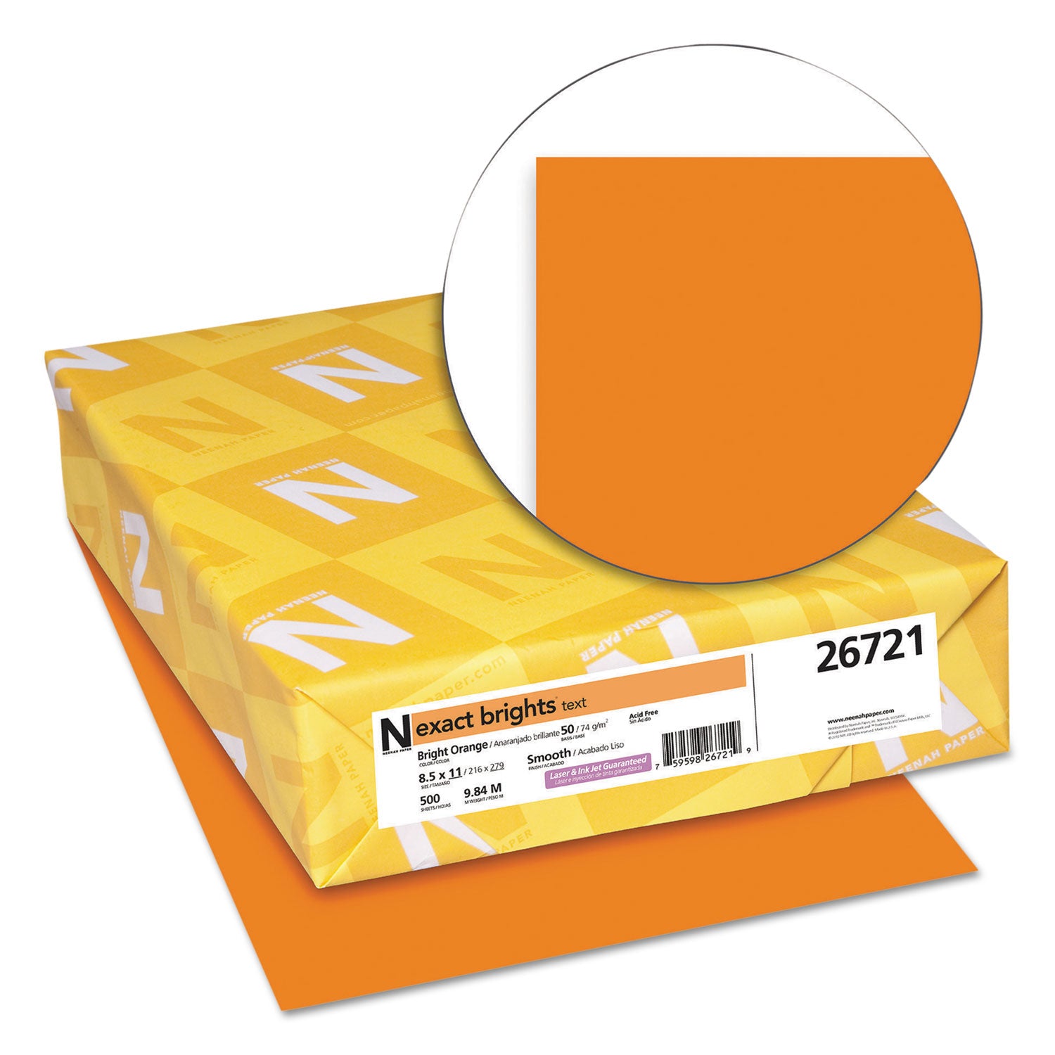 Exact Brights Paper, 20 lb Bond Weight, 8.5 x 11, Bright Orange, 500/Ream - 