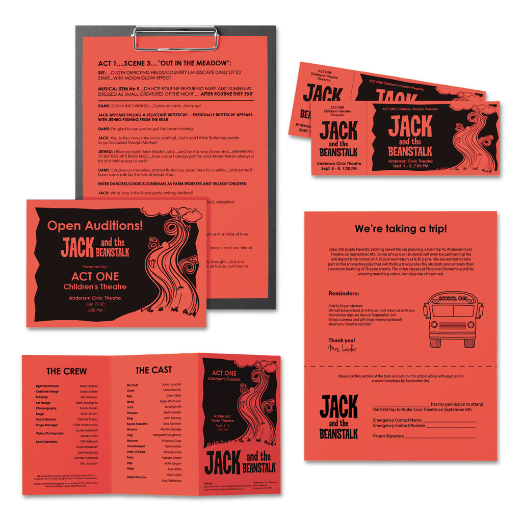 Color Paper, 24 lb Bond Weight, 8.5 x 11, Rocket Red, 500/Ream