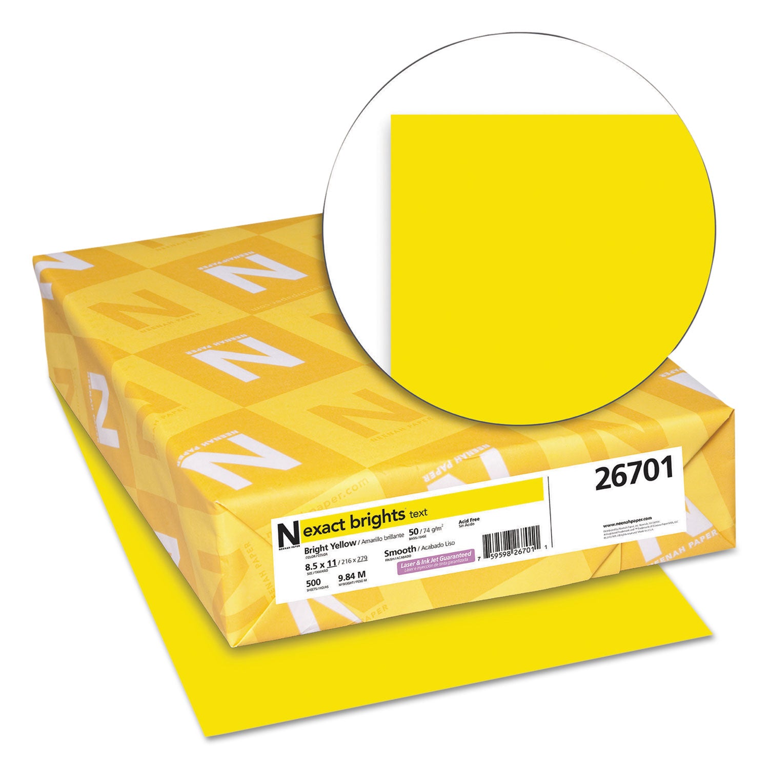 Exact Brights Paper, 20 lb Bond Weight, 8.5 x 11, Bright Yellow, 500/Ream - 