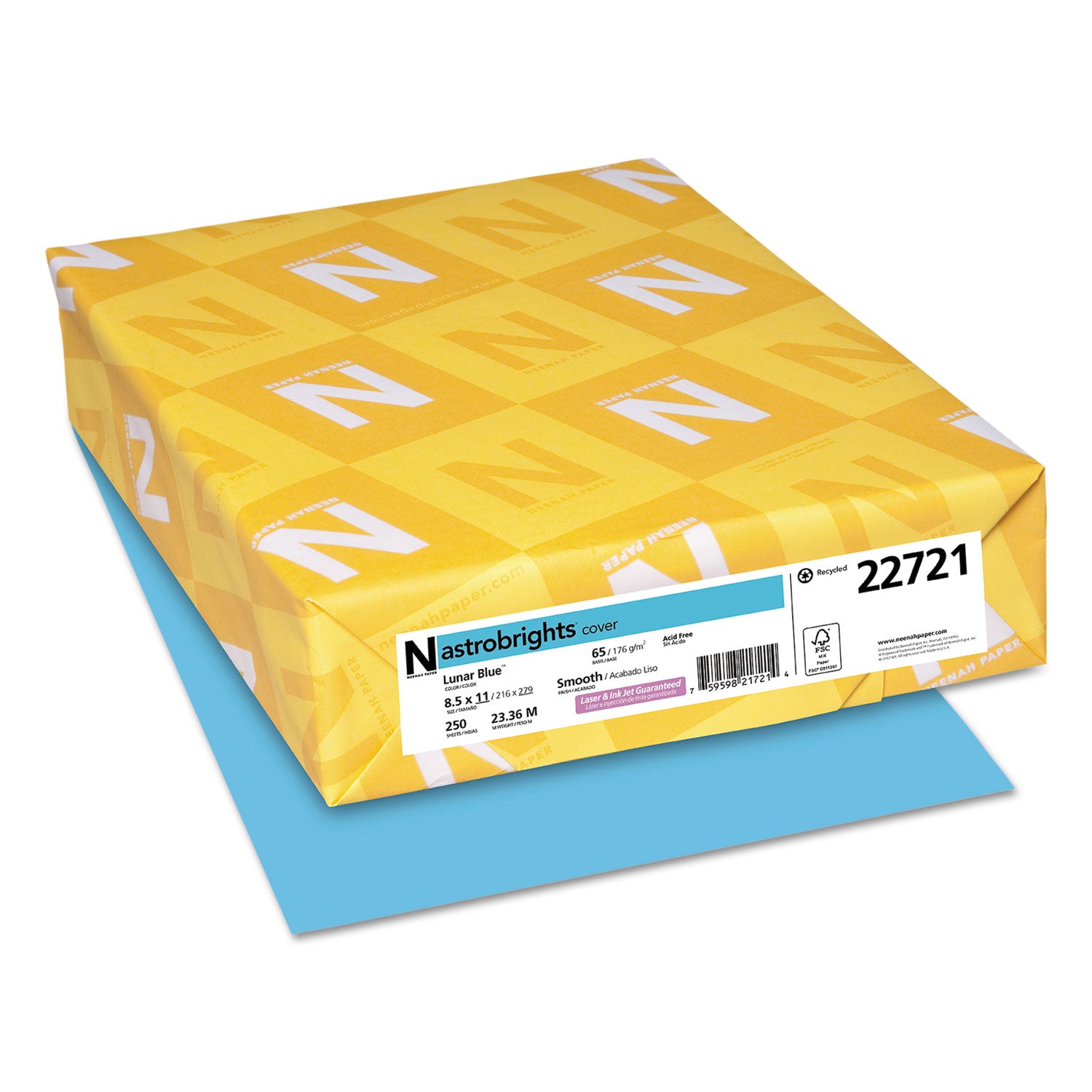 Color Cardstock, 65 lb Cover Weight, 8.5 x 11, Lunar Blue, 250/Pack