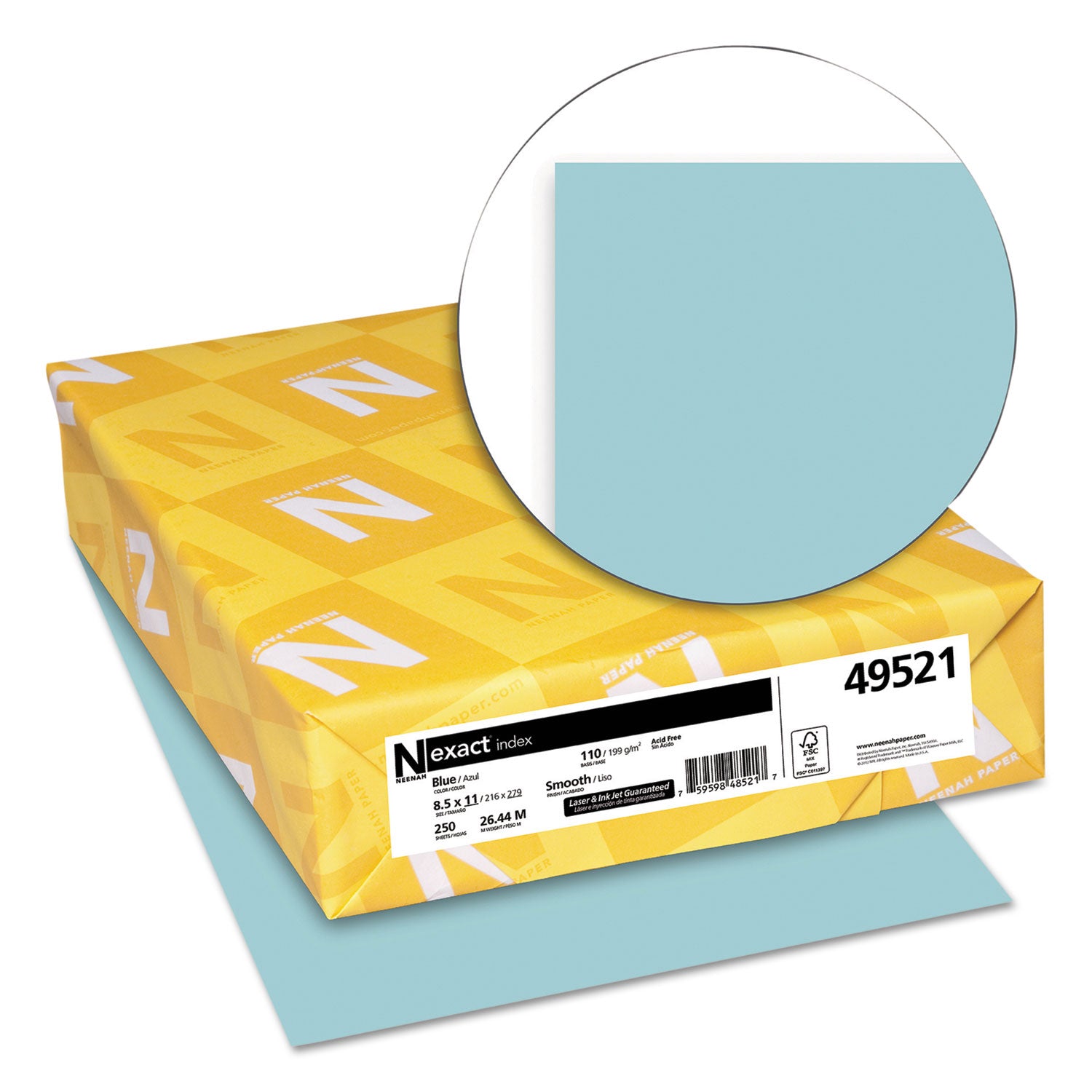 Exact Index Card Stock, 110 lb Index Weight, 8.5 x 11, Blue, 250/Pack - 