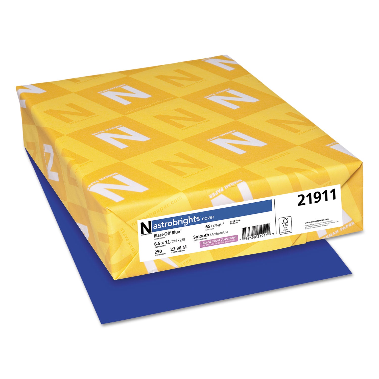 Color Cardstock, 65 lb Cover Weight, 8.5 x 11, Blast-Off Blue, 250/Pack - 