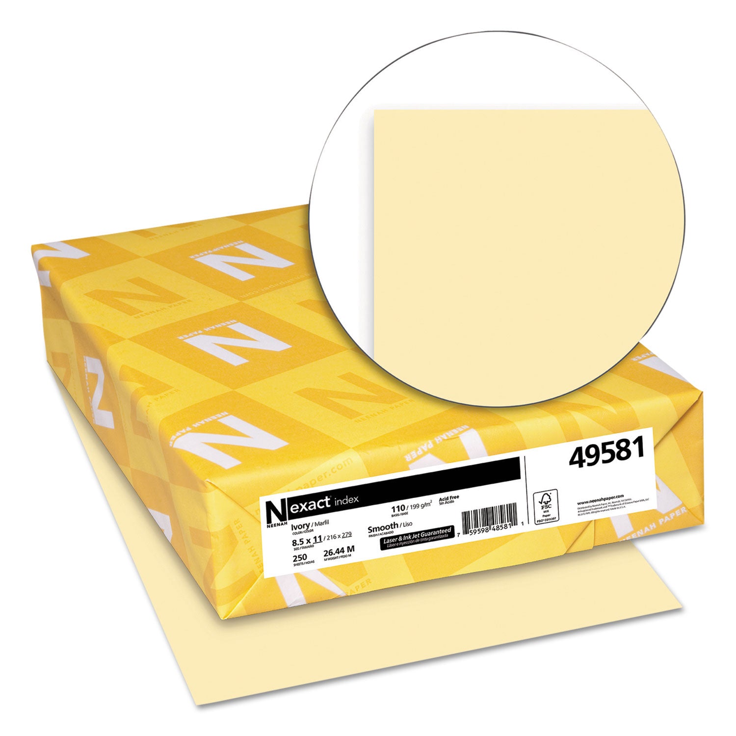 Exact Index Card Stock, 110 lb Index Weight, 8.5 x 11, Ivory, 250/Pack - 