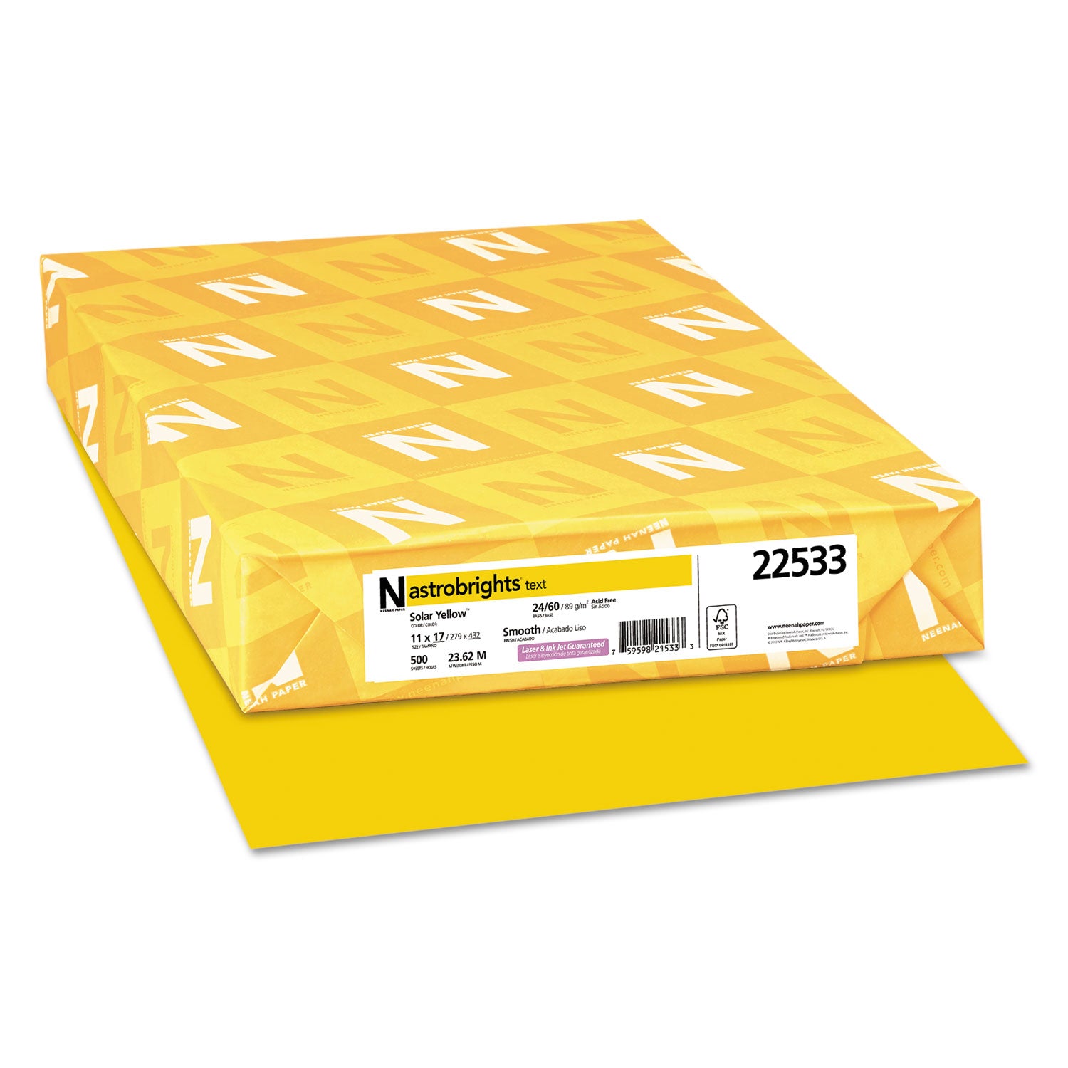 Color Paper, 24 lb Bond Weight, 11 x 17, Solar Yellow, 500/Ream - 