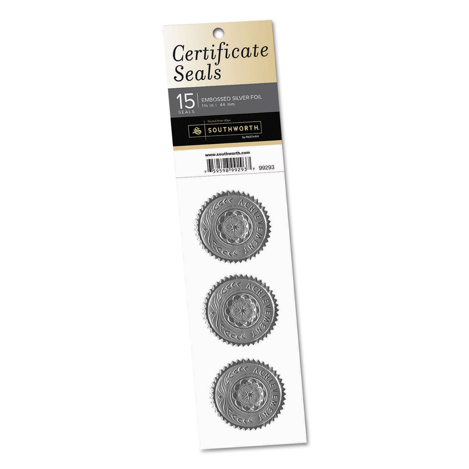 Certificate Seals, 1.75" dia, Silver, 3/Sheet, 5 Sheets/Pack - 