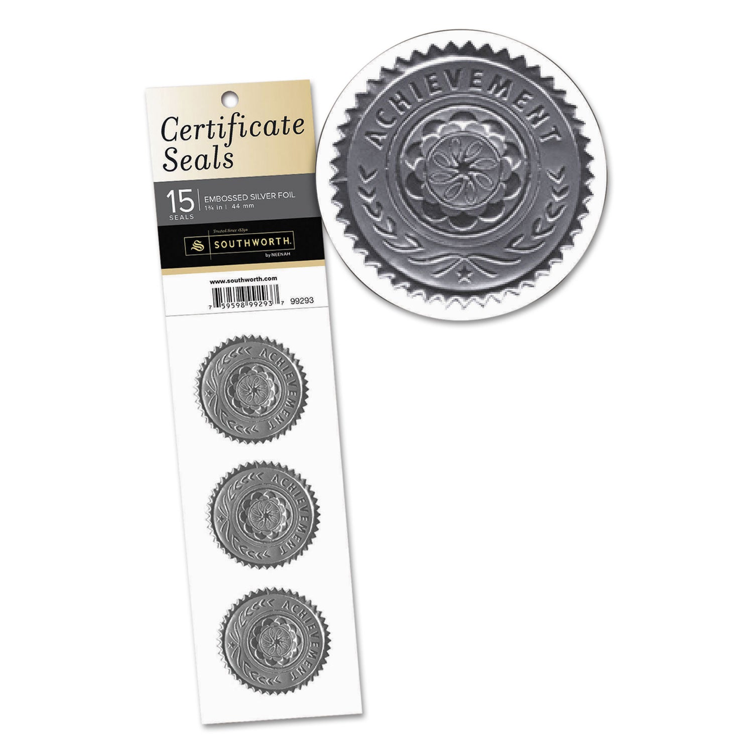 Certificate Seals, 1.75" dia, Silver, 3/Sheet, 5 Sheets/Pack - 