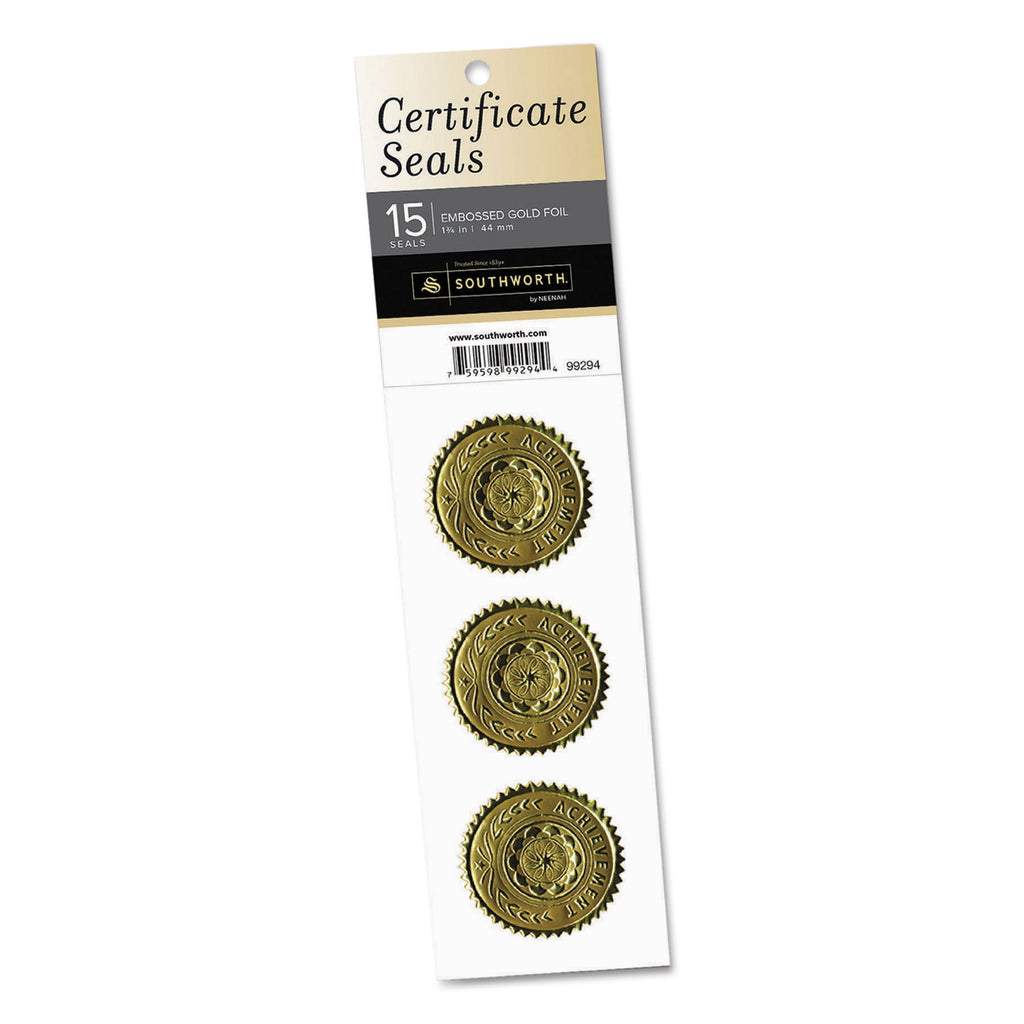 Certificate Seals, 1.75" dia, Gold, 3/Sheet, 5 Sheets/Pack - 