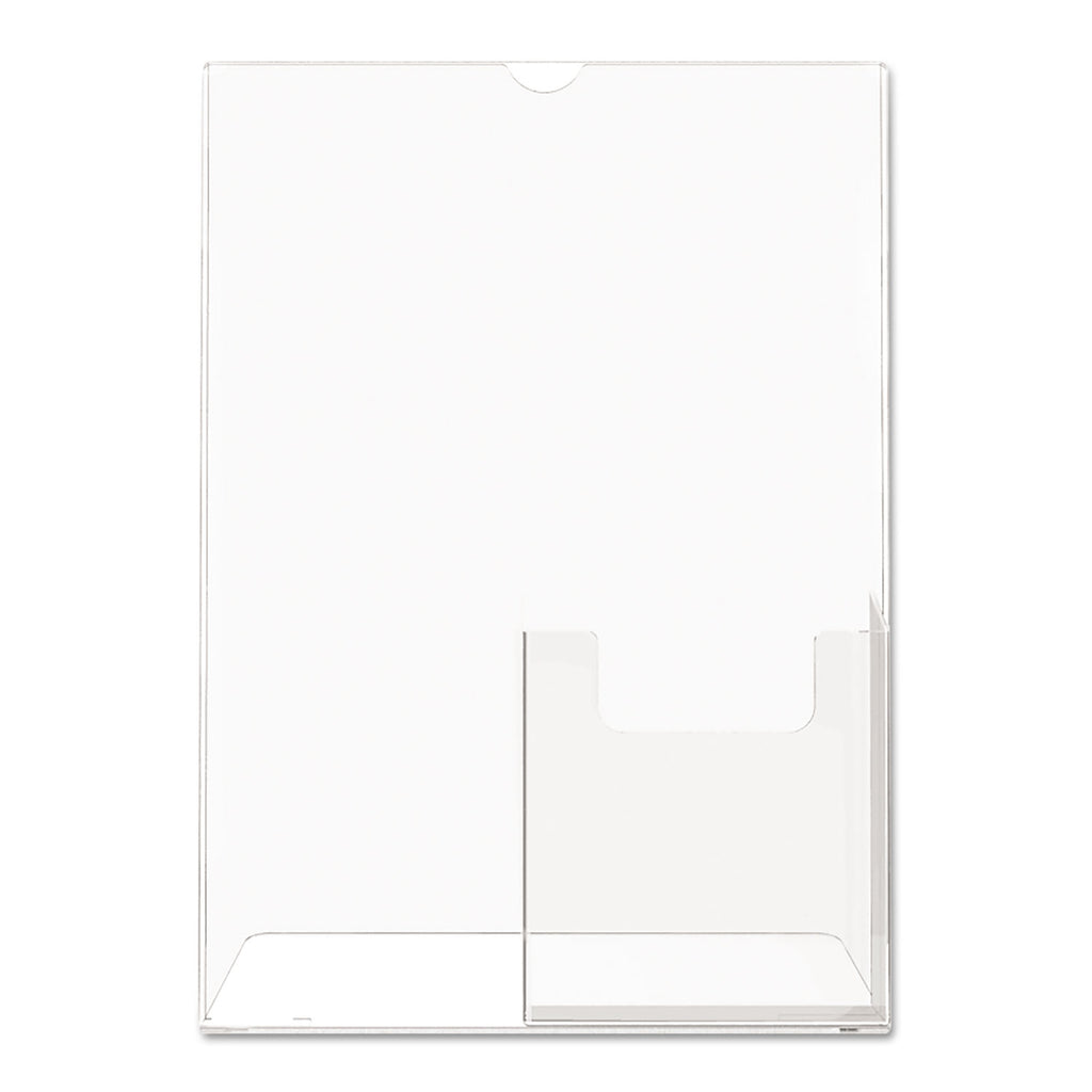 Superior Image Slanted Sign Holder with Front Pocket, 9w x 4.5d x 10.75h, Clear - 