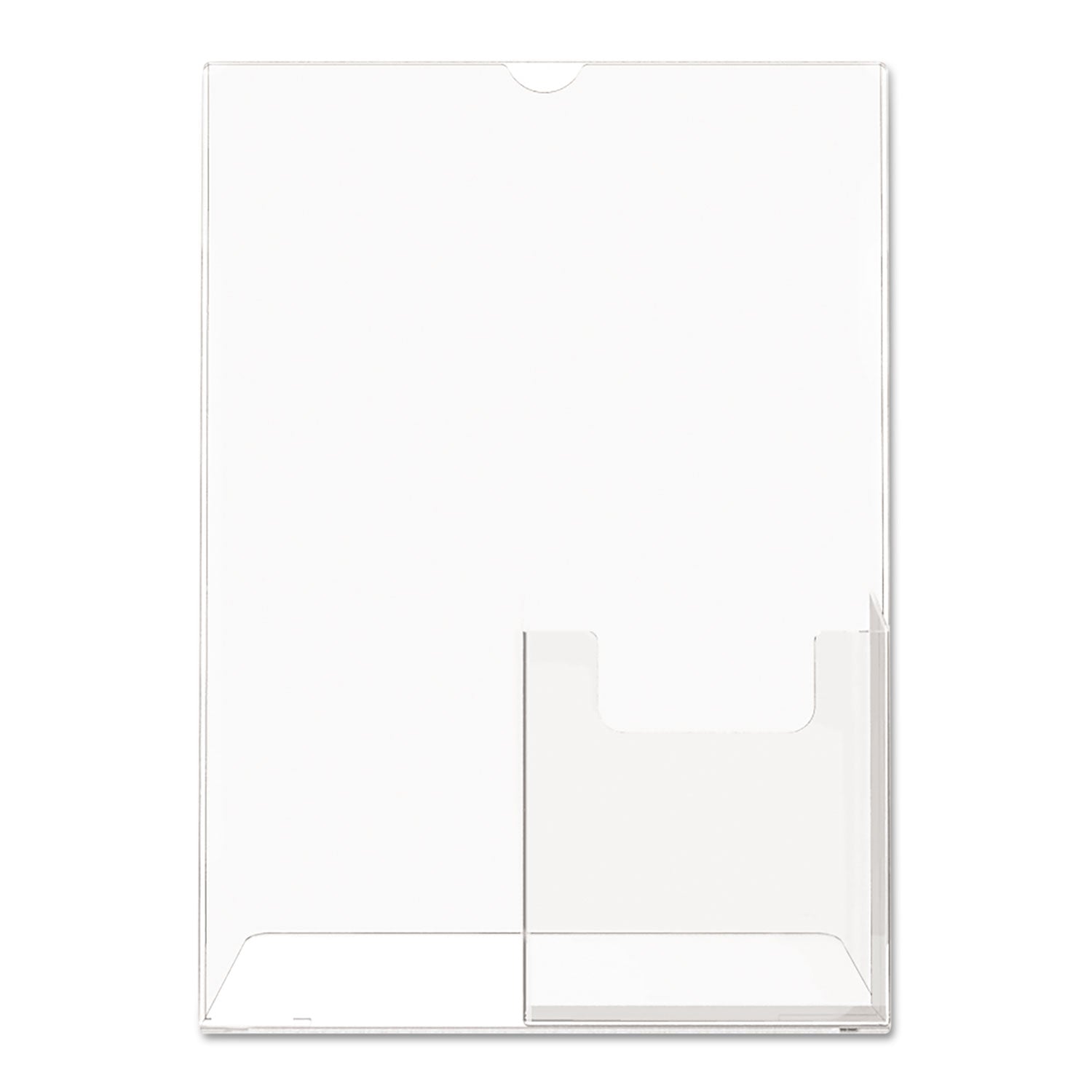 Superior Image Slanted Sign Holder with Front Pocket, 9w x 4.5d x 10.75h, Clear - 