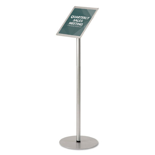 Floor Sign Display with Rear Literature Pocket, 8.5 x 11 Insert, 45" Tall, Silver, Ships in 4-6 Business Days