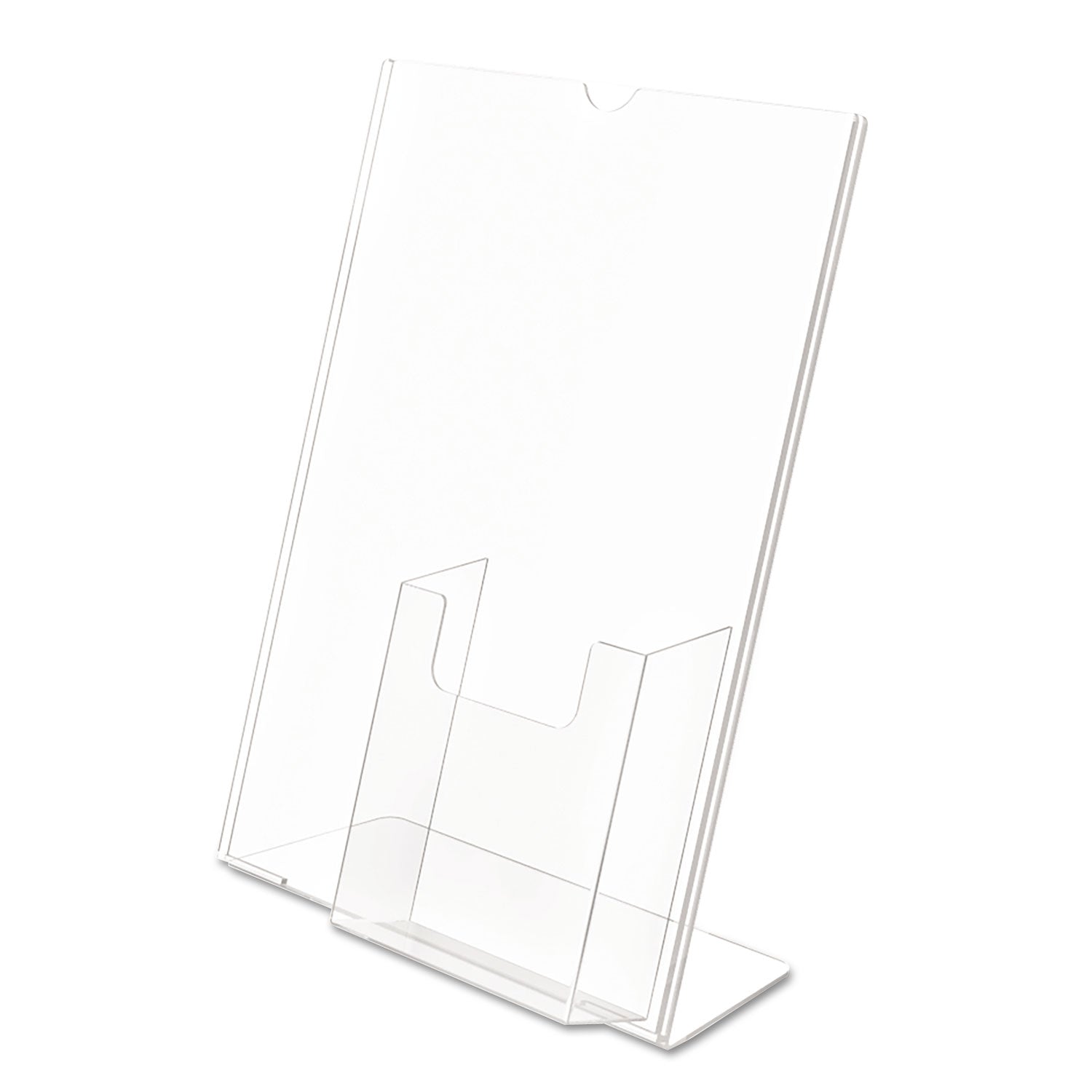 Superior Image Slanted Sign Holder with Front Pocket, 9w x 4.5d x 10.75h, Clear - 