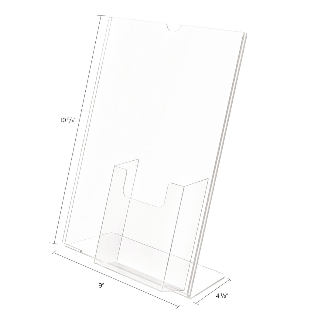 Superior Image Slanted Sign Holder with Front Pocket, 9w x 4.5d x 10.75h, Clear - 