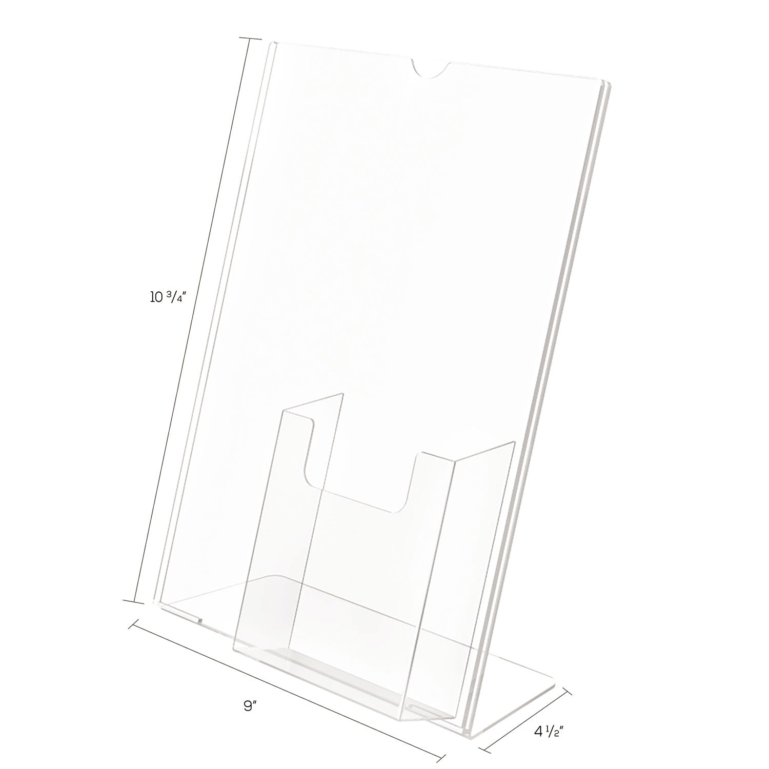 Superior Image Slanted Sign Holder with Front Pocket, 9w x 4.5d x 10.75h, Clear - 