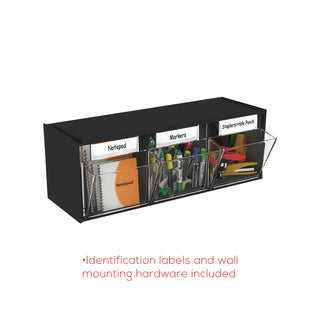 Tilt Bin Interlocking Multi-Bin Storage Organizer, 3 Sections, 23.63" x 7.75" x 9.5", Black/Clear - 