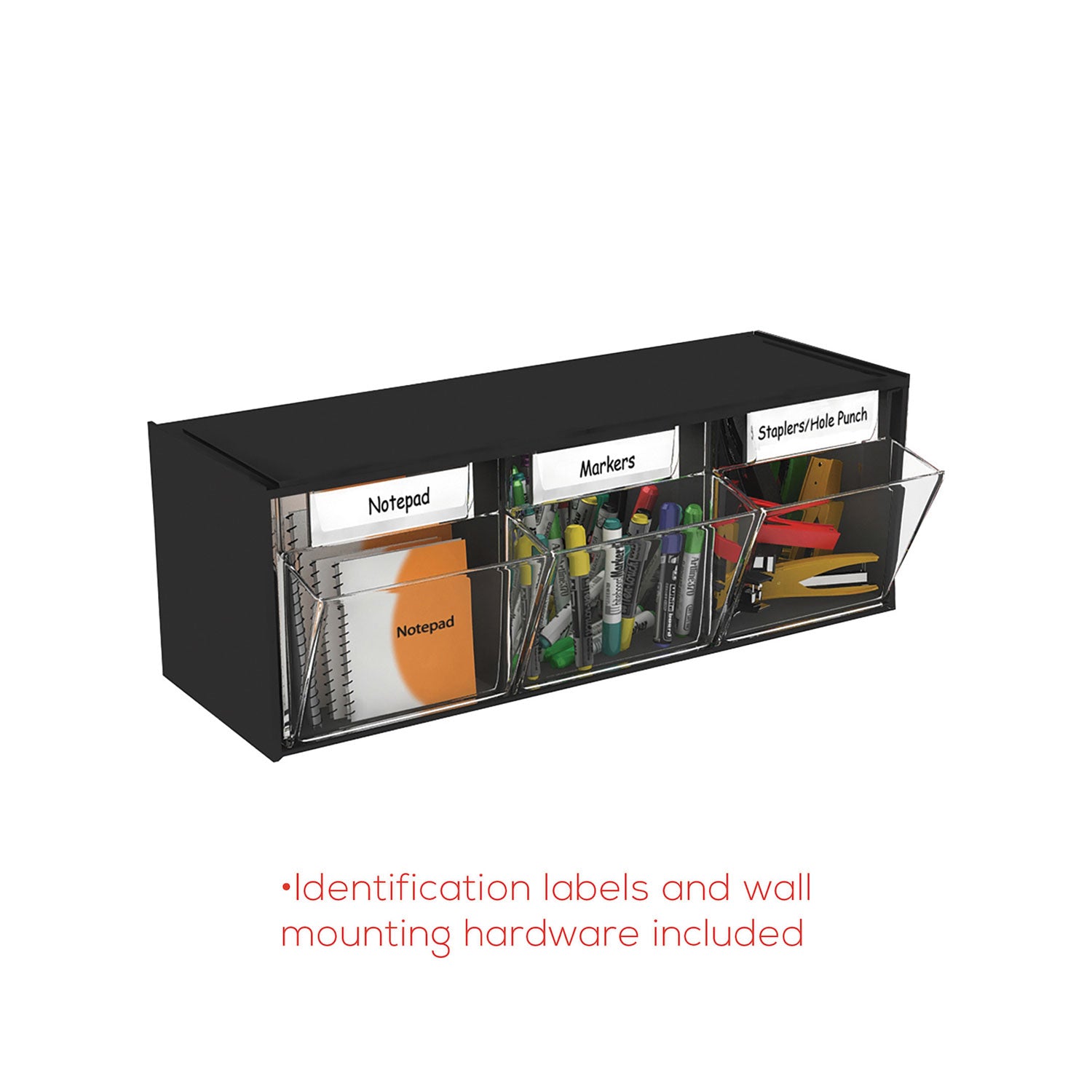 Tilt Bin Interlocking Multi-Bin Storage Organizer, 3 Sections, 23.63" x 7.75" x 9.5", Black/Clear - 