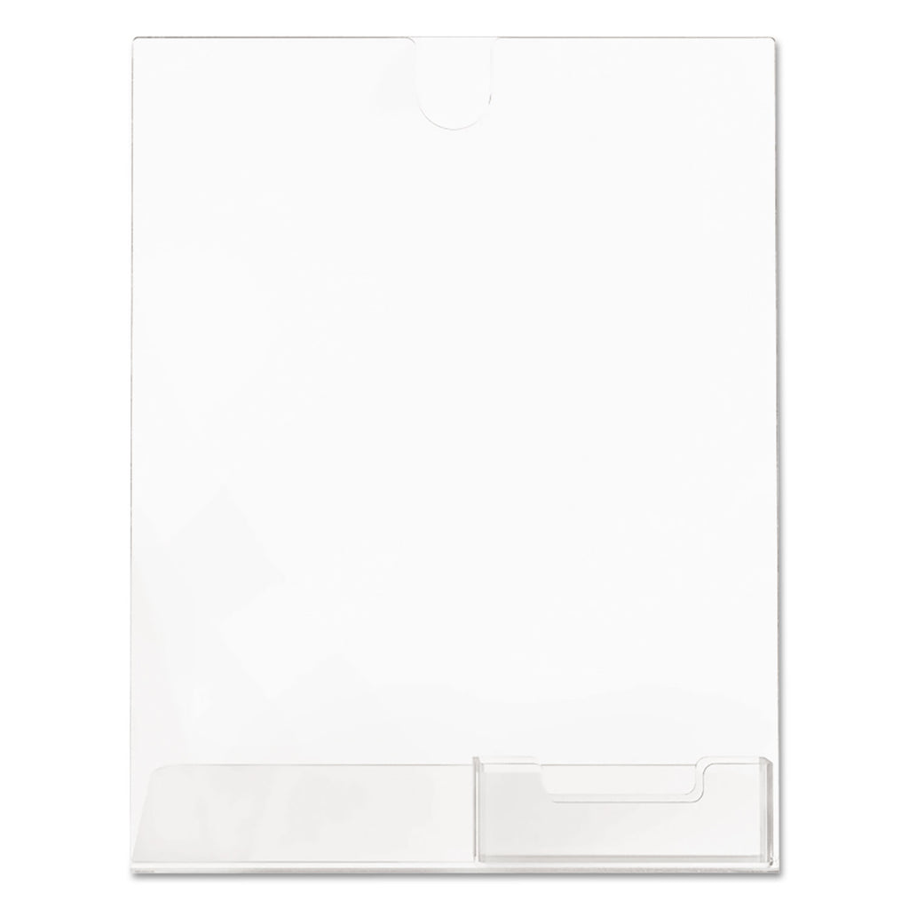 Superior Image Slanted Sign Holder with Business Card Holder, 8.5w x 4.5d x 11h, Clear - 
