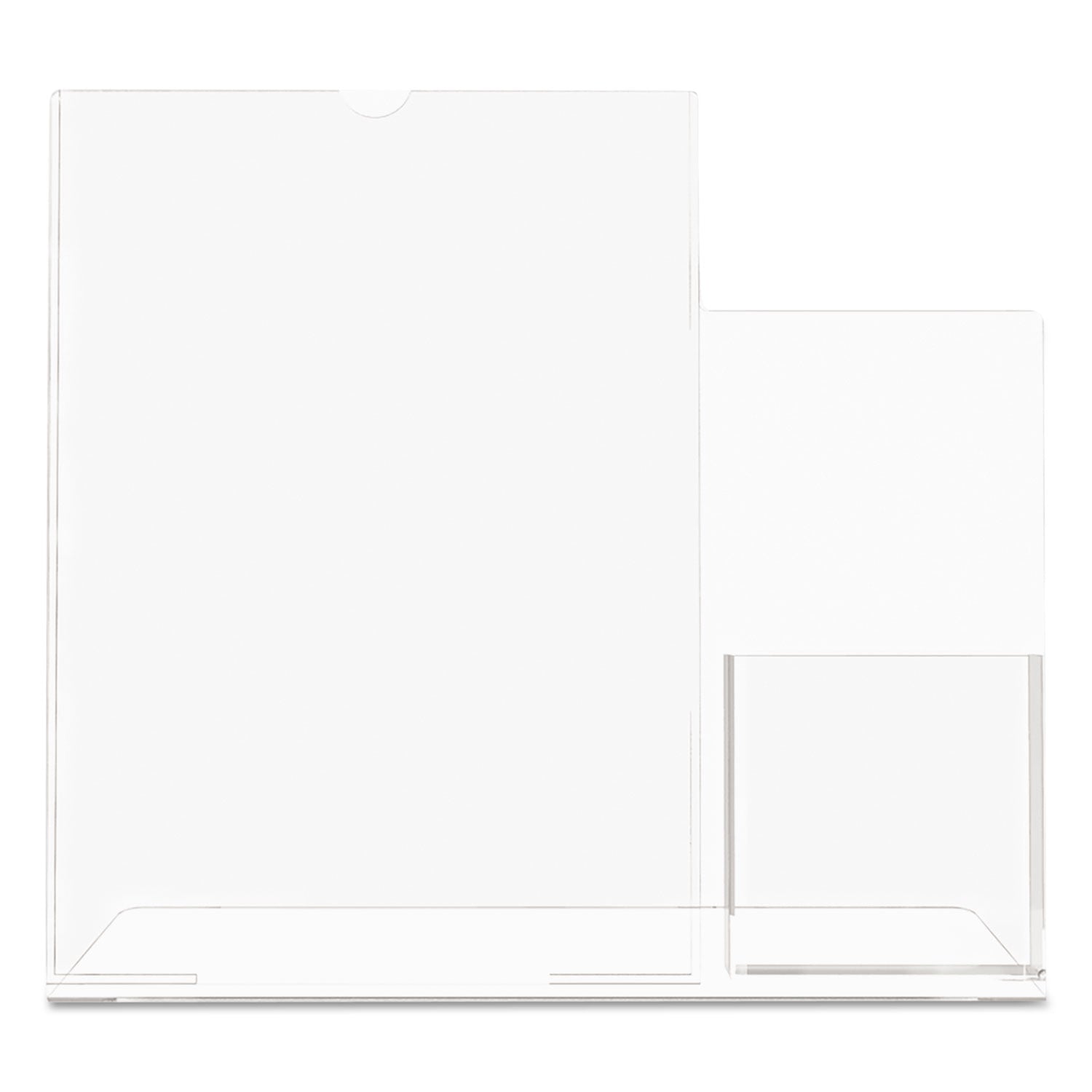 Superior Image Slanted Sign Holder with Side Pocket, 13.5w x 4.25d x 10.88h, Clear - 