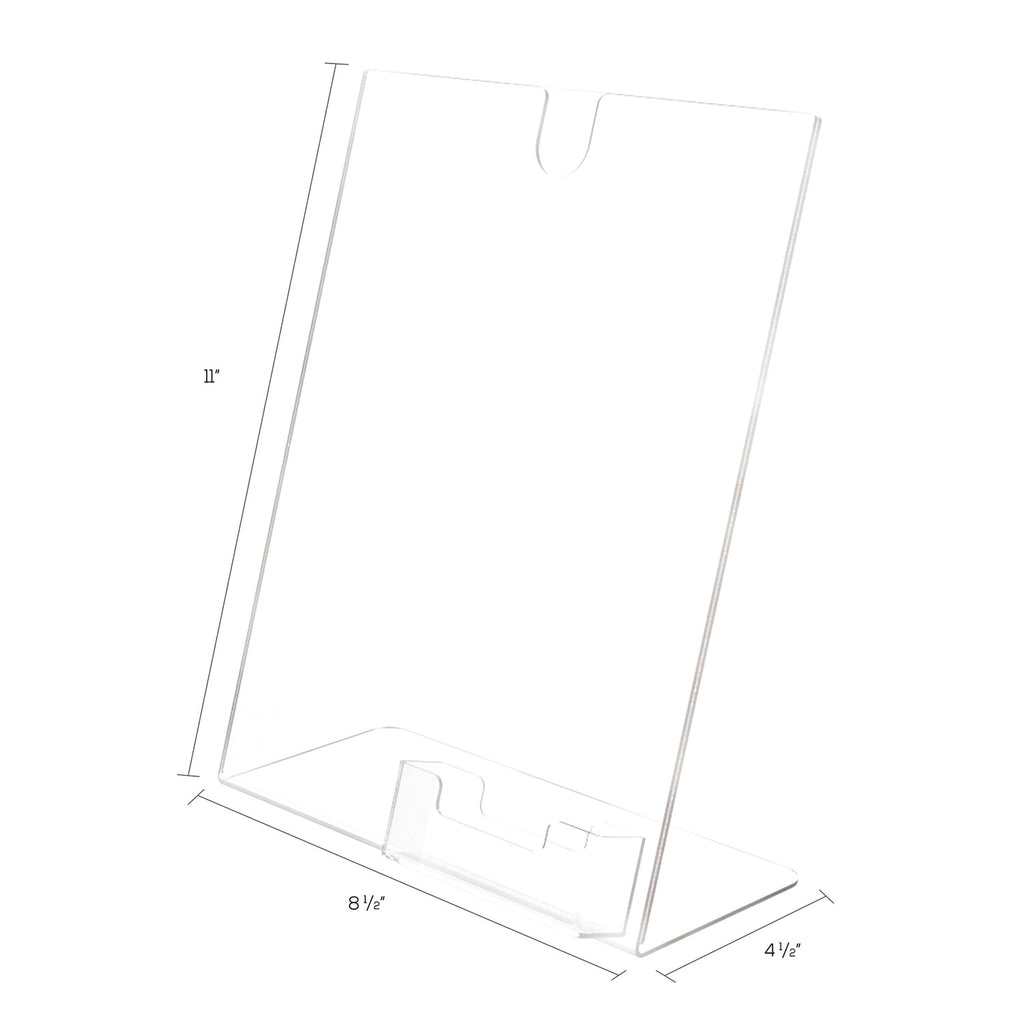 Superior Image Slanted Sign Holder with Business Card Holder, 8.5w x 4.5d x 11h, Clear - 