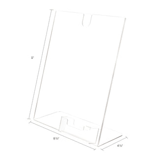 Superior Image Slanted Sign Holder with Business Card Holder, 8.5w x 4.5d x 11h, Clear - 