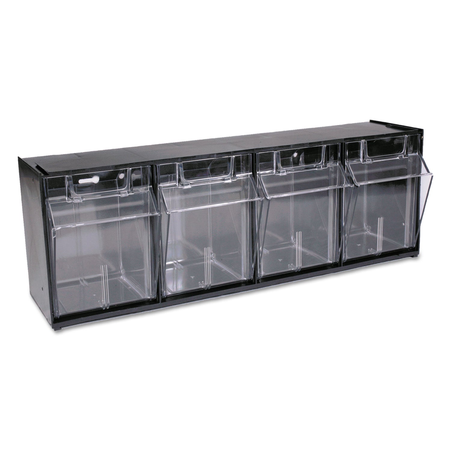 Tilt Bin Interlocking Multi-Bin Storage Organizer, 4 Sections, 23.63" x 6.63" x 8.13", Black/Clear - 