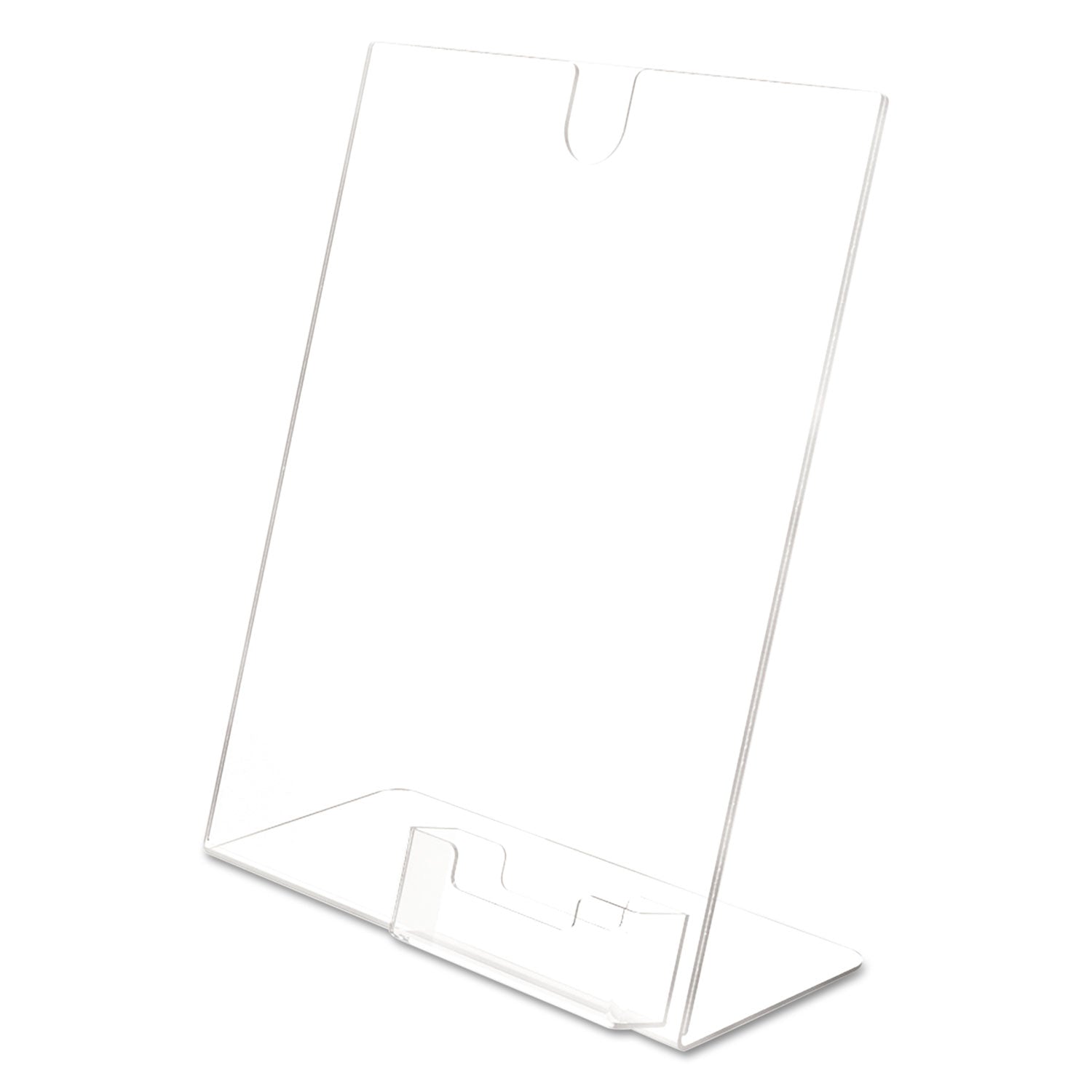 Superior Image Slanted Sign Holder with Business Card Holder, 8.5w x 4.5d x 11h, Clear - 