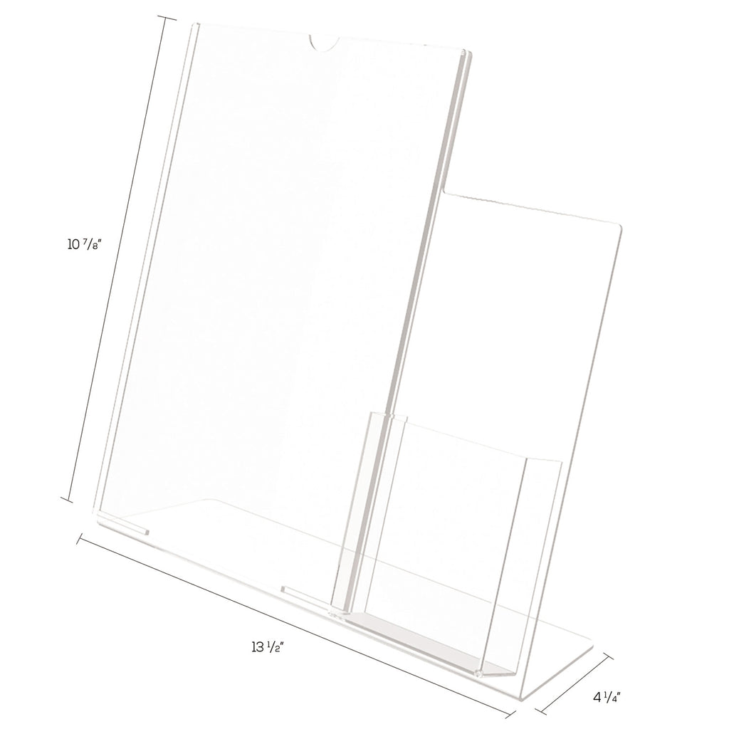 Superior Image Slanted Sign Holder with Side Pocket, 13.5w x 4.25d x 10.88h, Clear - 