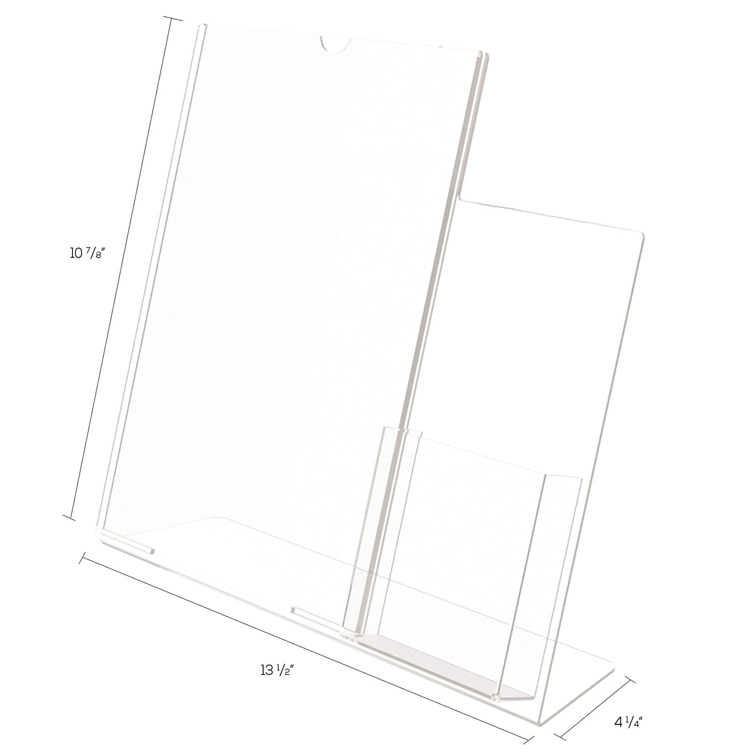 Superior Image Slanted Sign Holder with Side Pocket, 13.5w x 4.25d x 10.88h, Clear - 