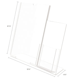 Superior Image Slanted Sign Holder with Side Pocket, 13.5w x 4.25d x 10.88h, Clear - 