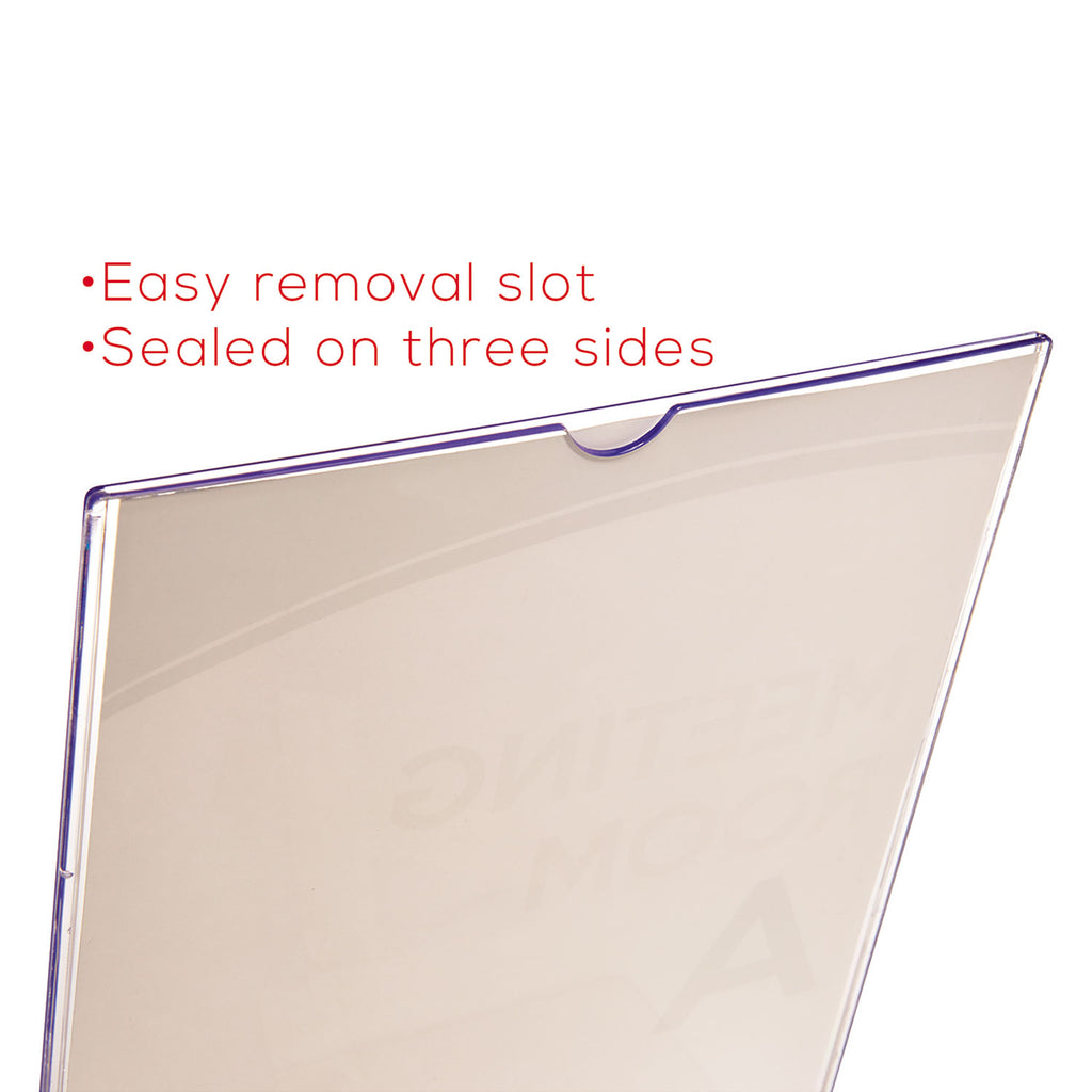 Superior Image Slanted Sign Holder with Business Card Holder, 8.5w x 4.5d x 11h, Clear - 