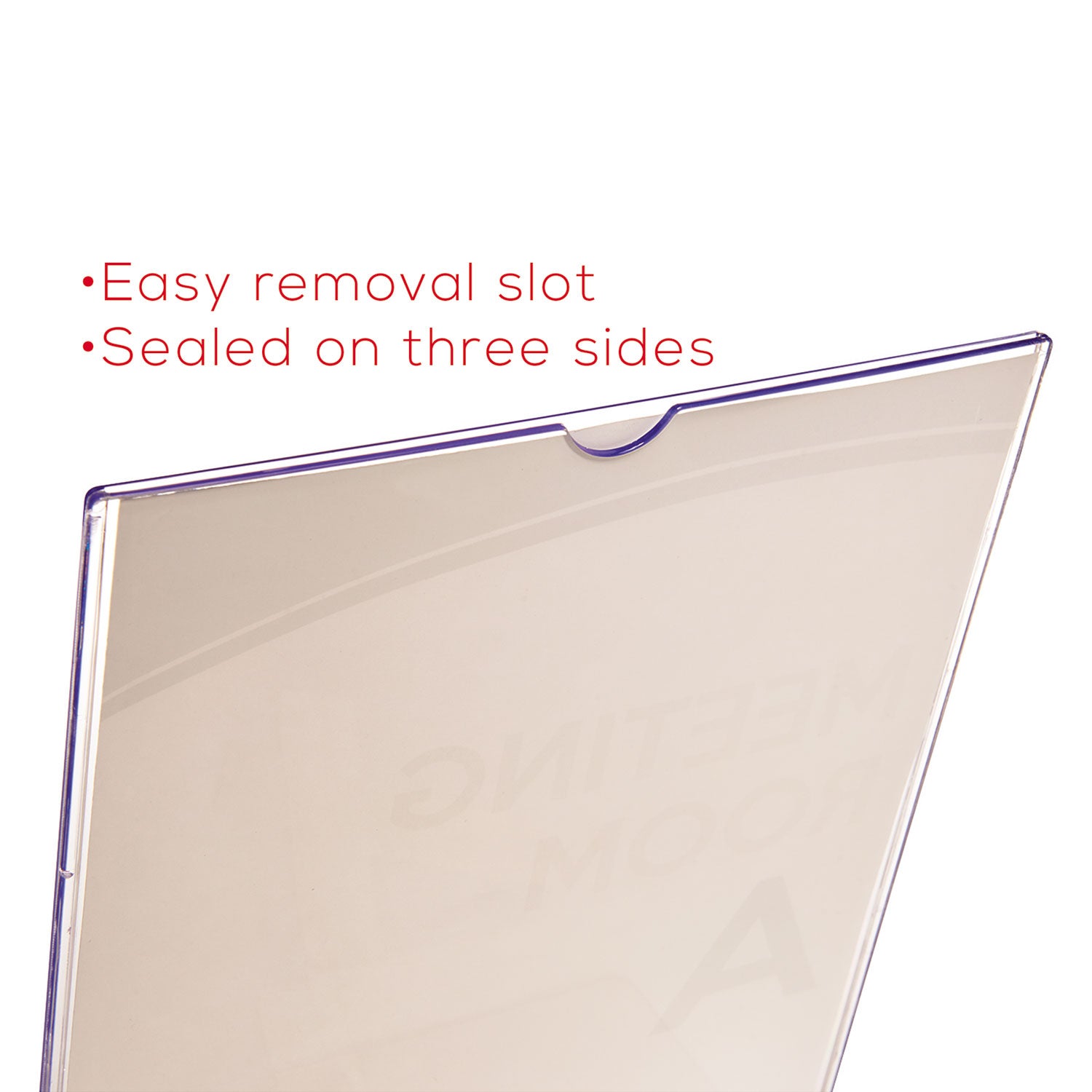Superior Image Slanted Sign Holder with Business Card Holder, 8.5w x 4.5d x 11h, Clear - 