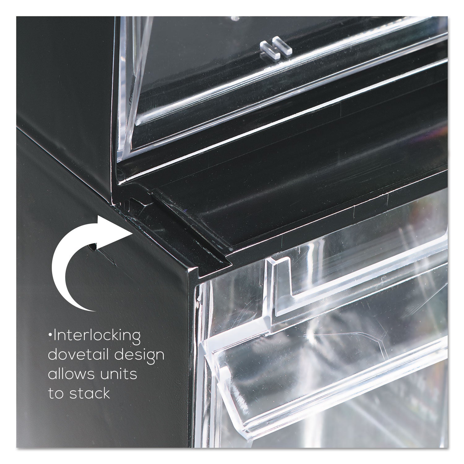 Tilt Bin Interlocking Multi-Bin Storage Organizer, 3 Sections, 23.63" x 7.75" x 9.5", Black/Clear - 
