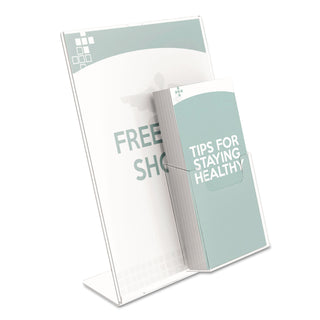 Superior Image Slanted Sign Holder with Front Pocket, 9w x 4.5d x 10.75h, Clear - 