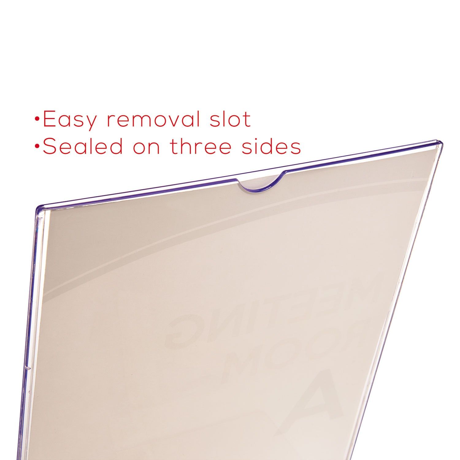 Superior Image Slanted Sign Holder with Front Pocket, 9w x 4.5d x 10.75h, Clear - 